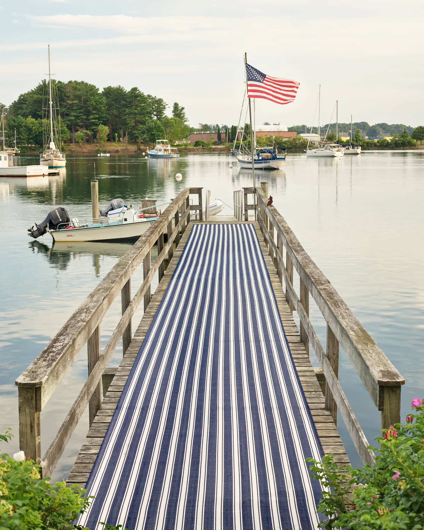 Maysville Stripe Woven Indoor/Outdoor Custom Rug | Navy - Image 2