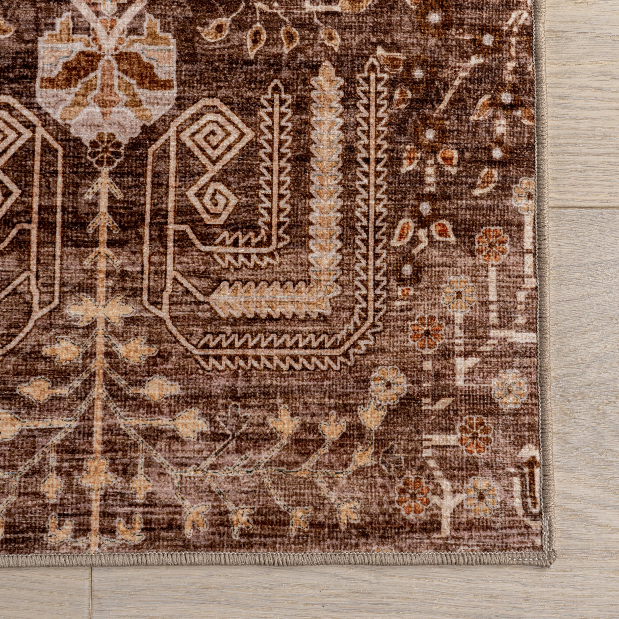 McKenna Floral Spill Proof Washable Rug | Brown - Image 4