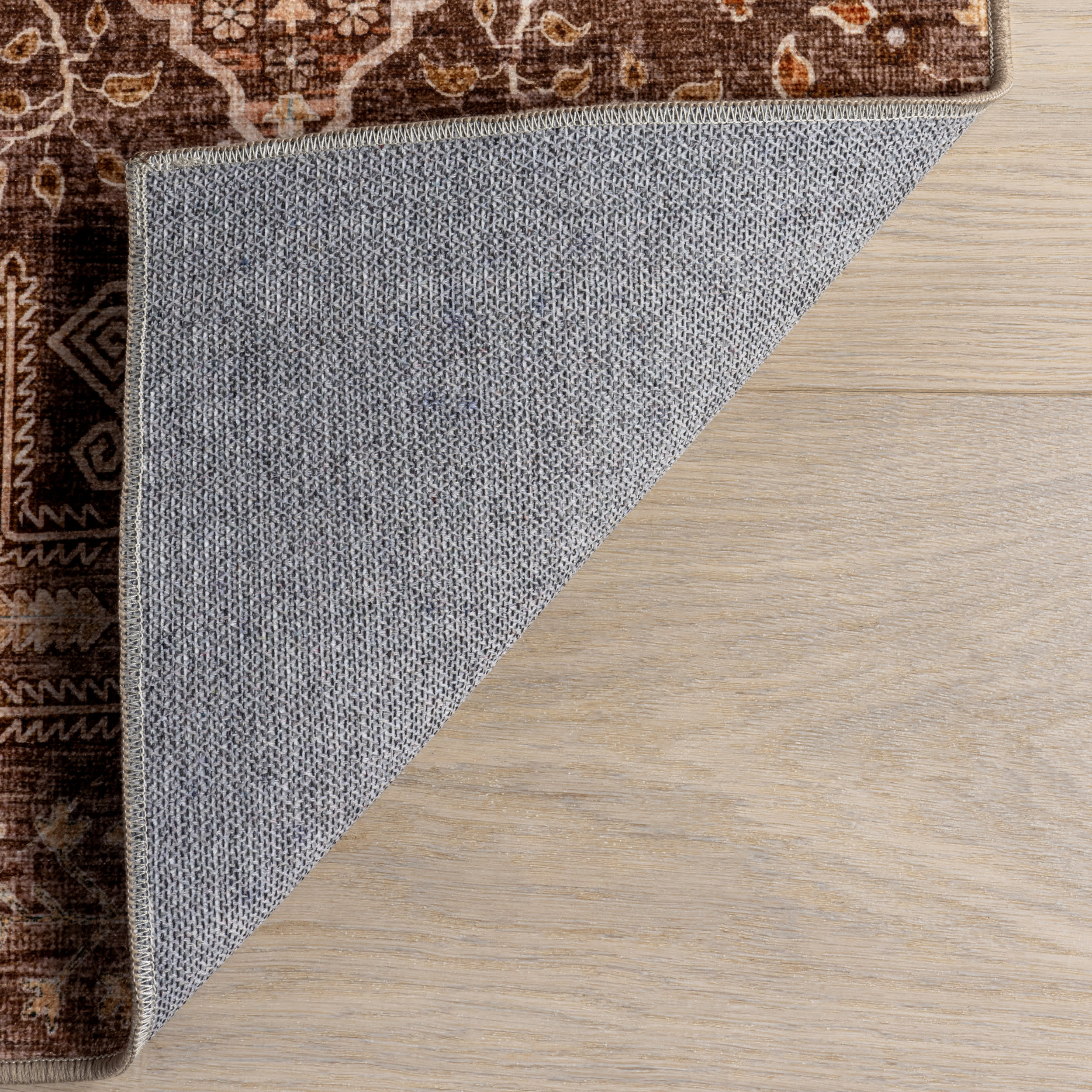 McKenna Floral Spill Proof Washable Rug | Brown - Image 7