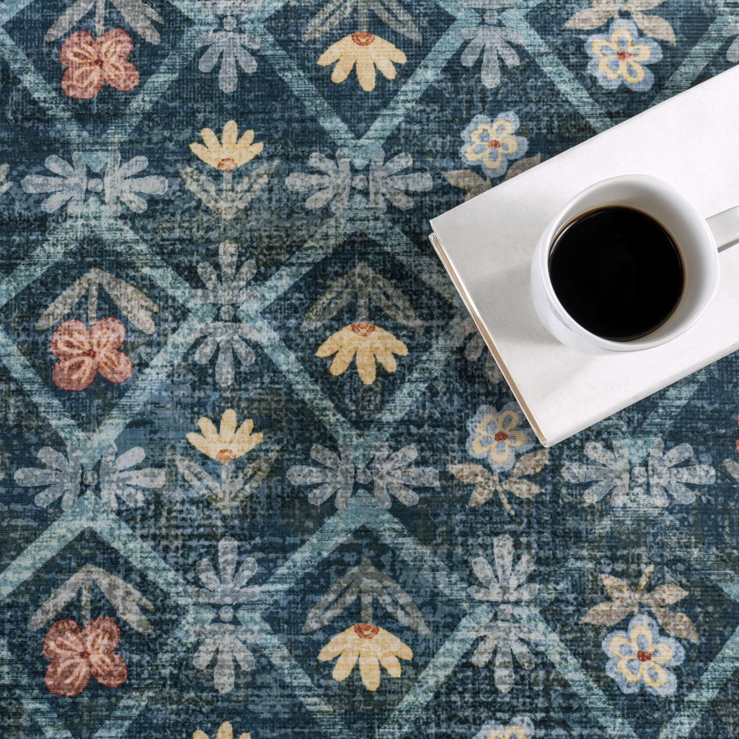 Meadow Floral Washable Rug | Teal - Image 8