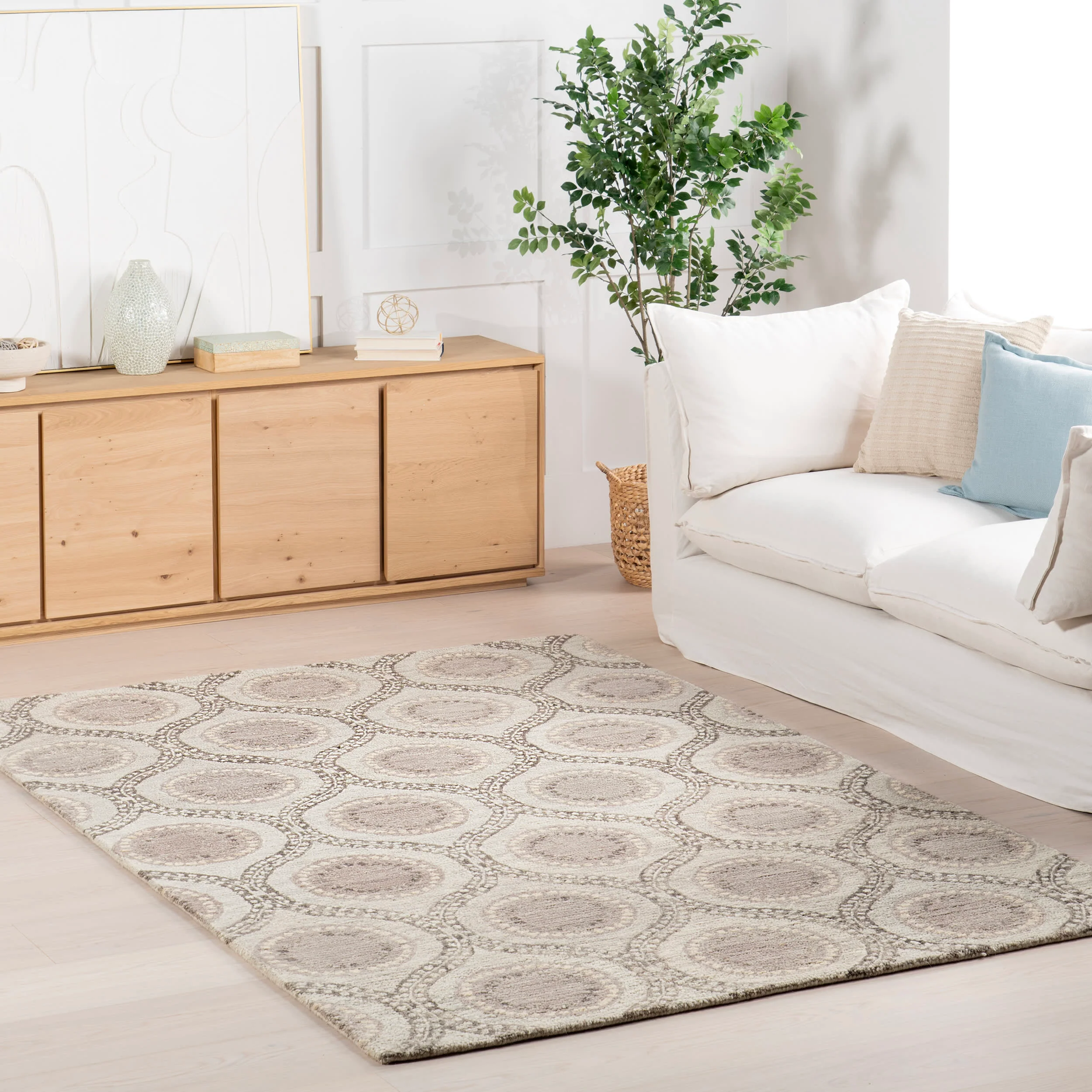 Medallion Hand Tufted Wool Rug | Grey - Image 2