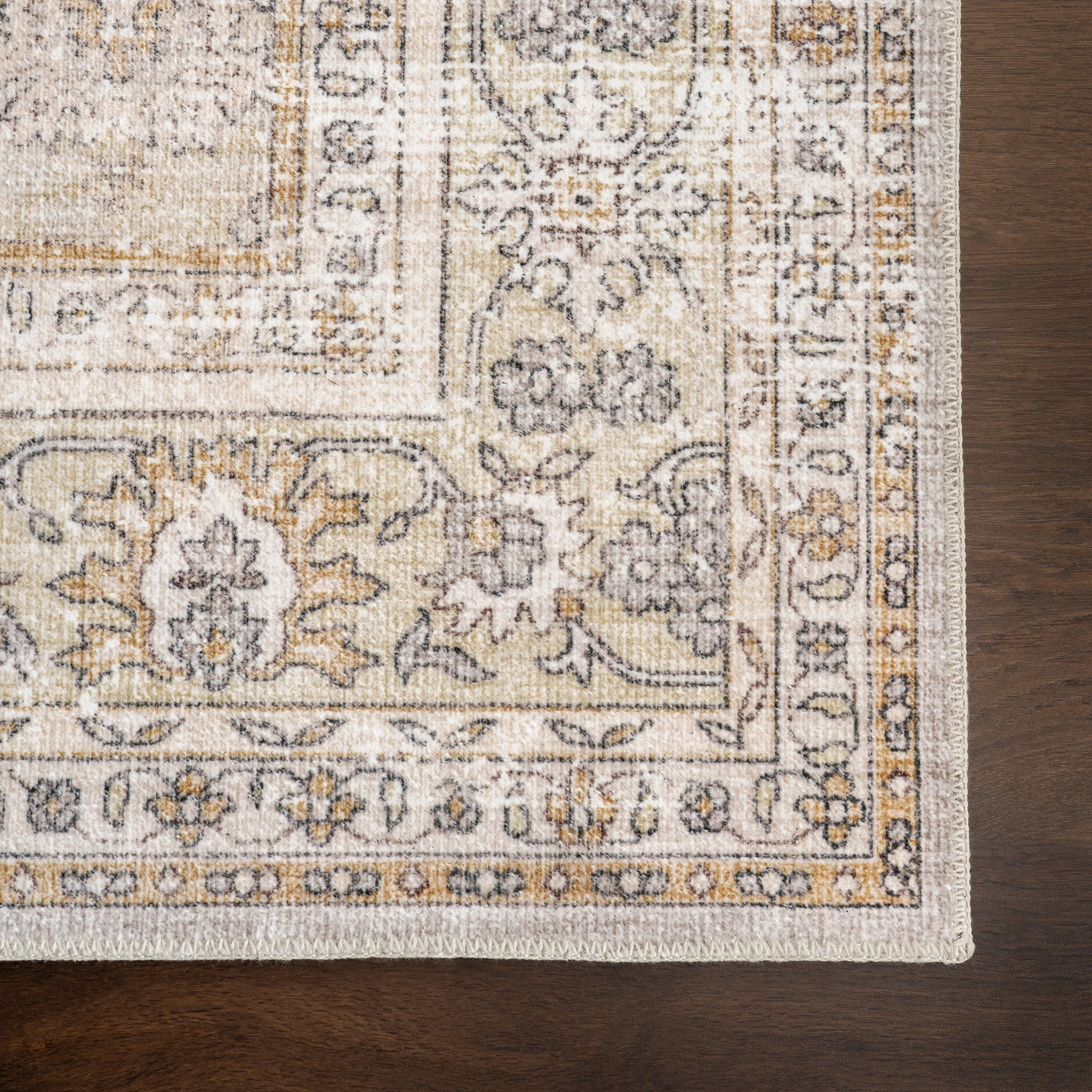Meena Fading Garden Spill Proof Washable Rug | Beige - Image 4