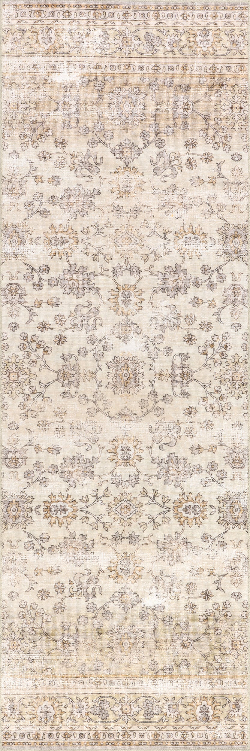 Meena Fading Garden Spill Proof Washable Rug | Beige