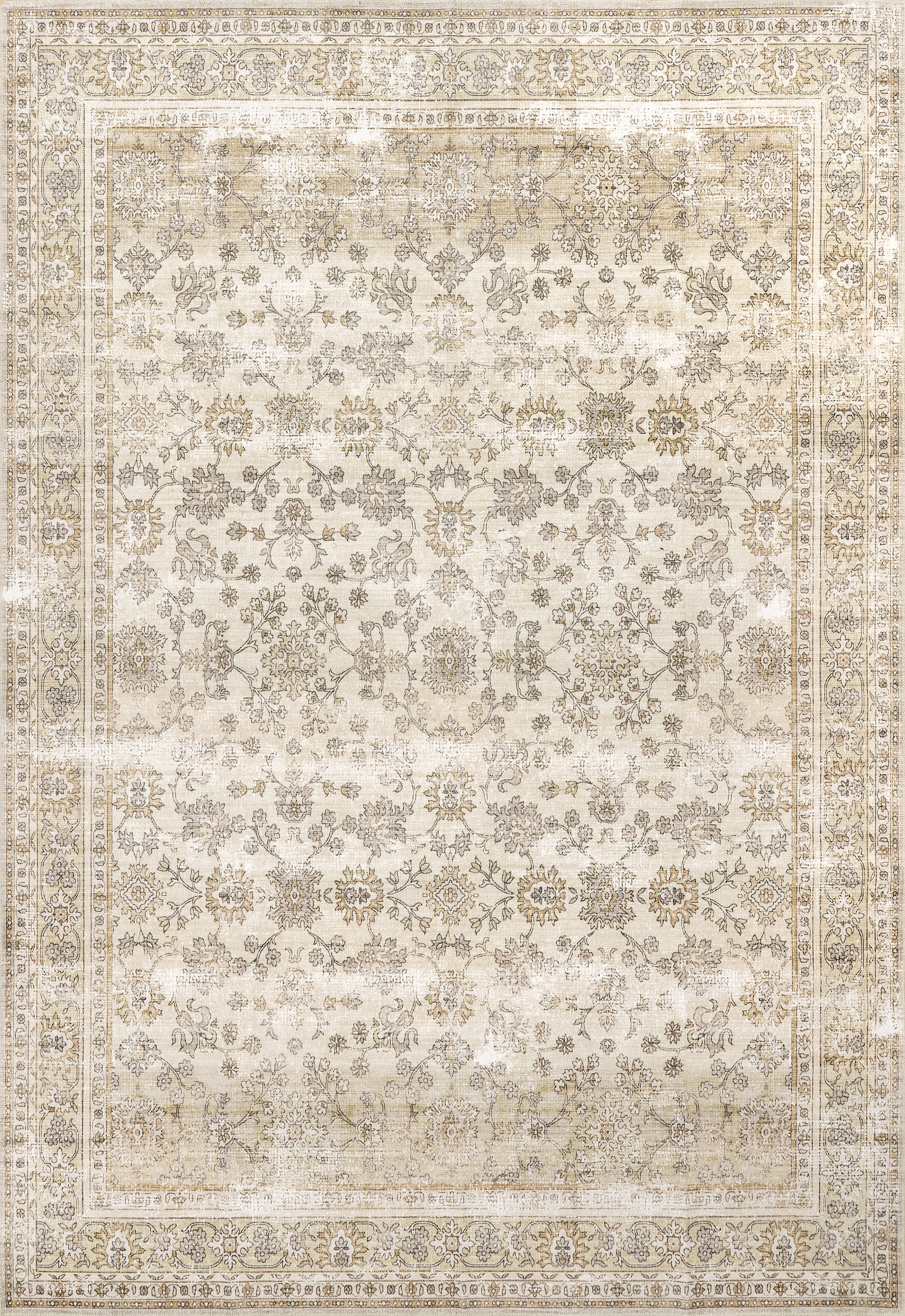 Meena Fading Garden Washable Rug | Beige