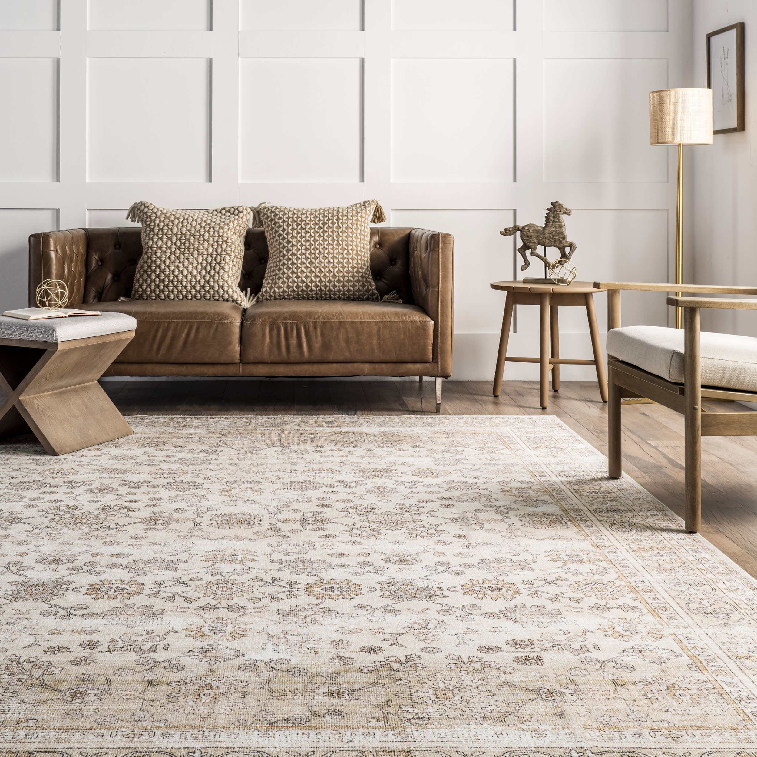 Meena Fading Garden Washable Rug | Beige - Image 4