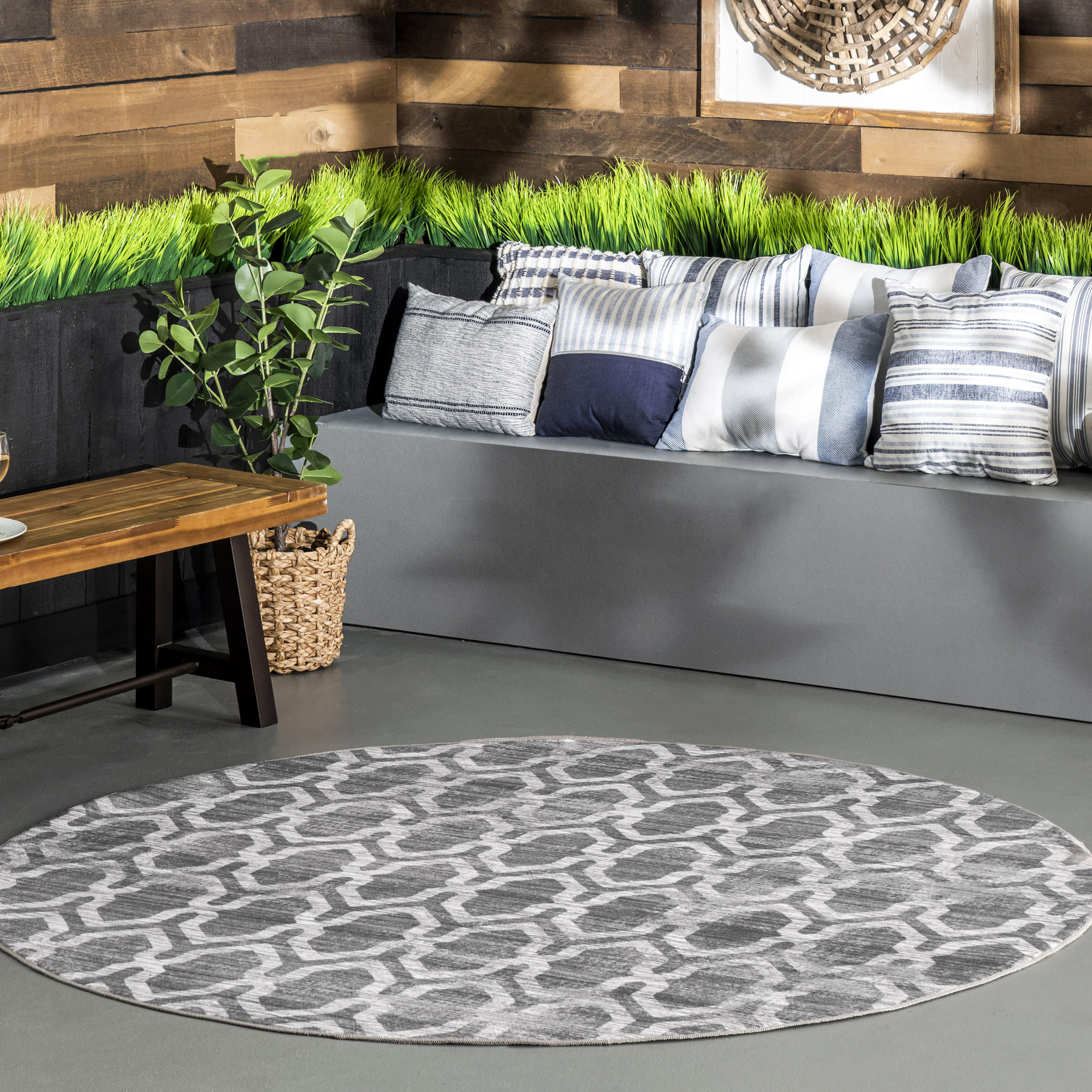 Megan Trellis Washable Indoor/Outdoor Rug | Grey - Image 2