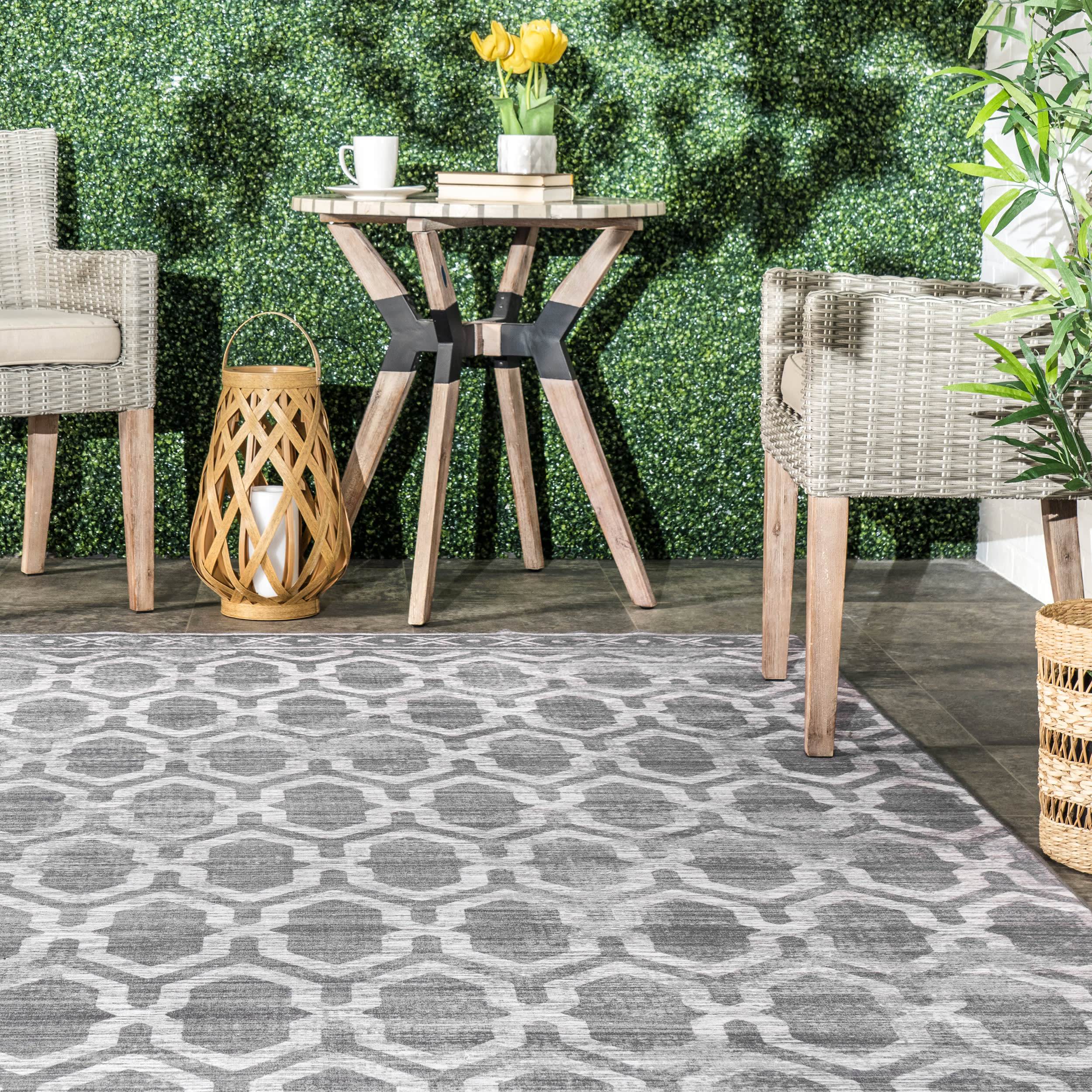 Megan Trellis Washable Indoor/Outdoor Rug | Grey - Image 4