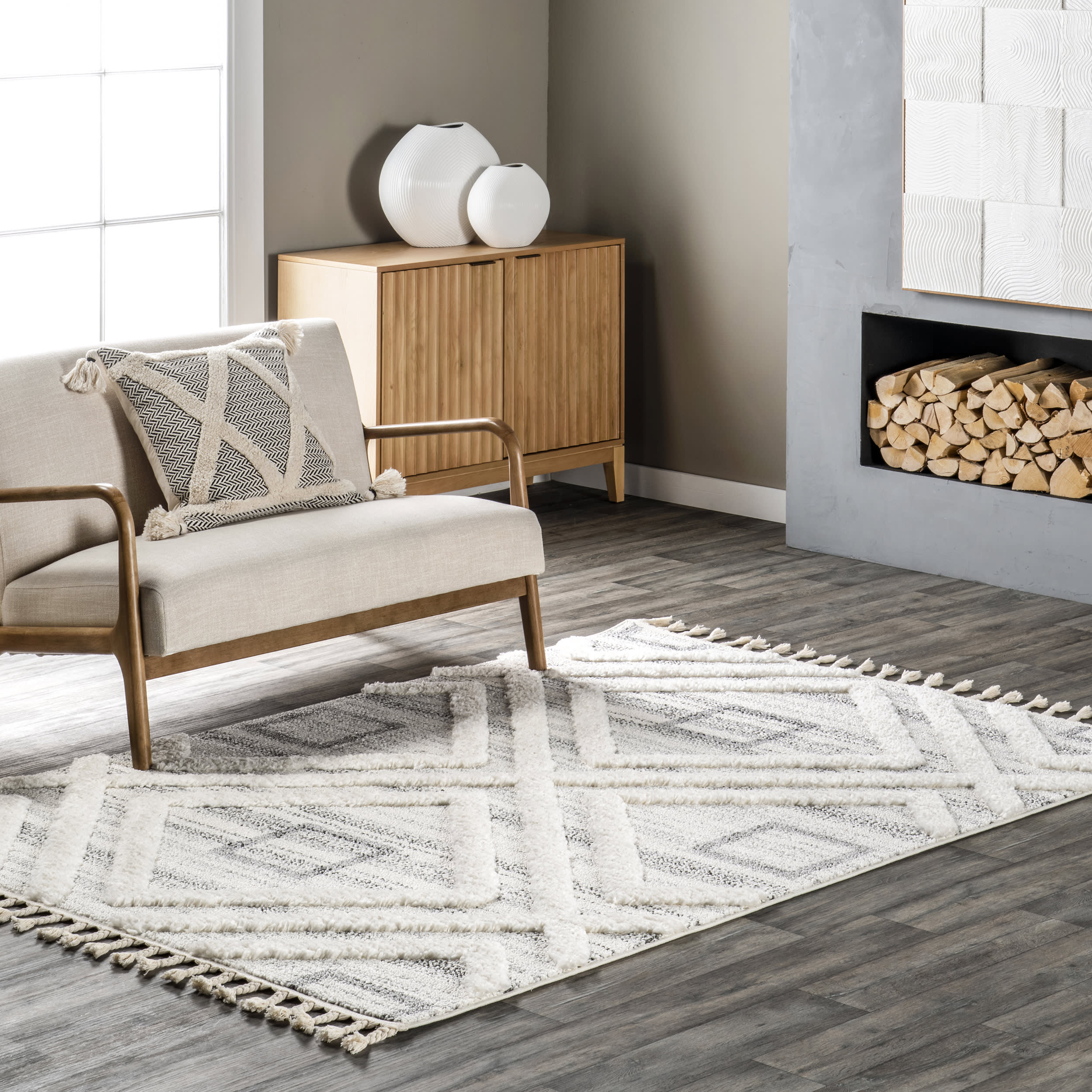 Mehlani Shaggy Squares Rug | Grey - Image 2