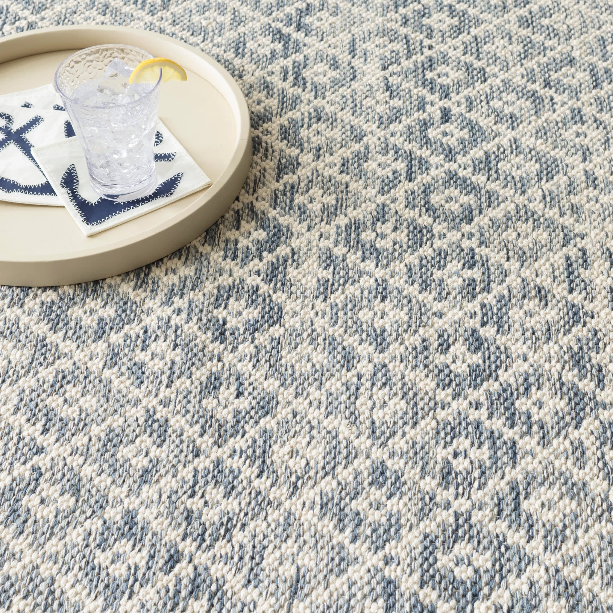 Melange Diamond Handwoven Cotton Rug | Blue - Image 4