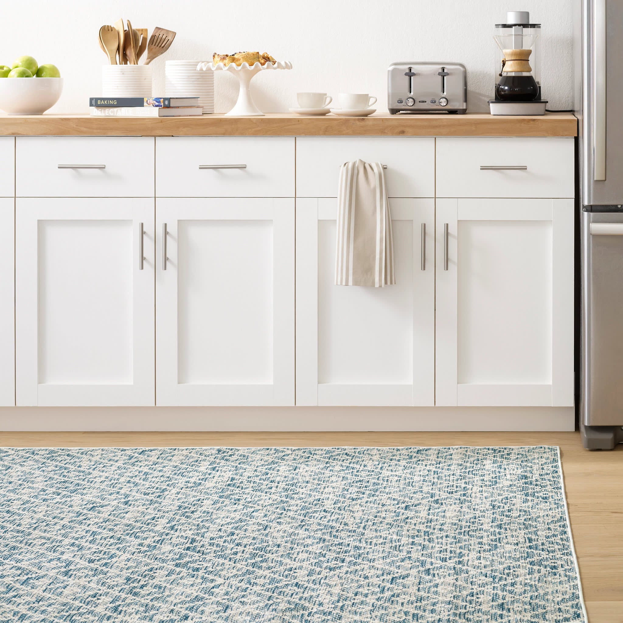 Melange Diamond Machine Washable Rug | Blue - Image 2