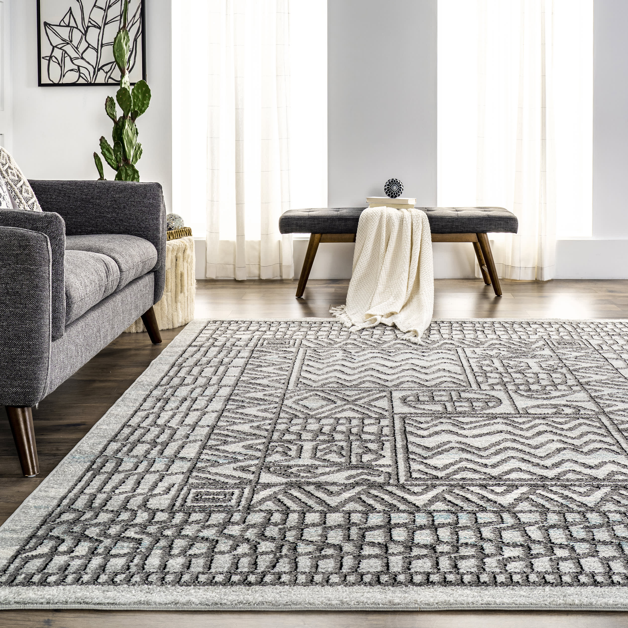 Melanie Bordered Etching Rug | Beige - Image 4