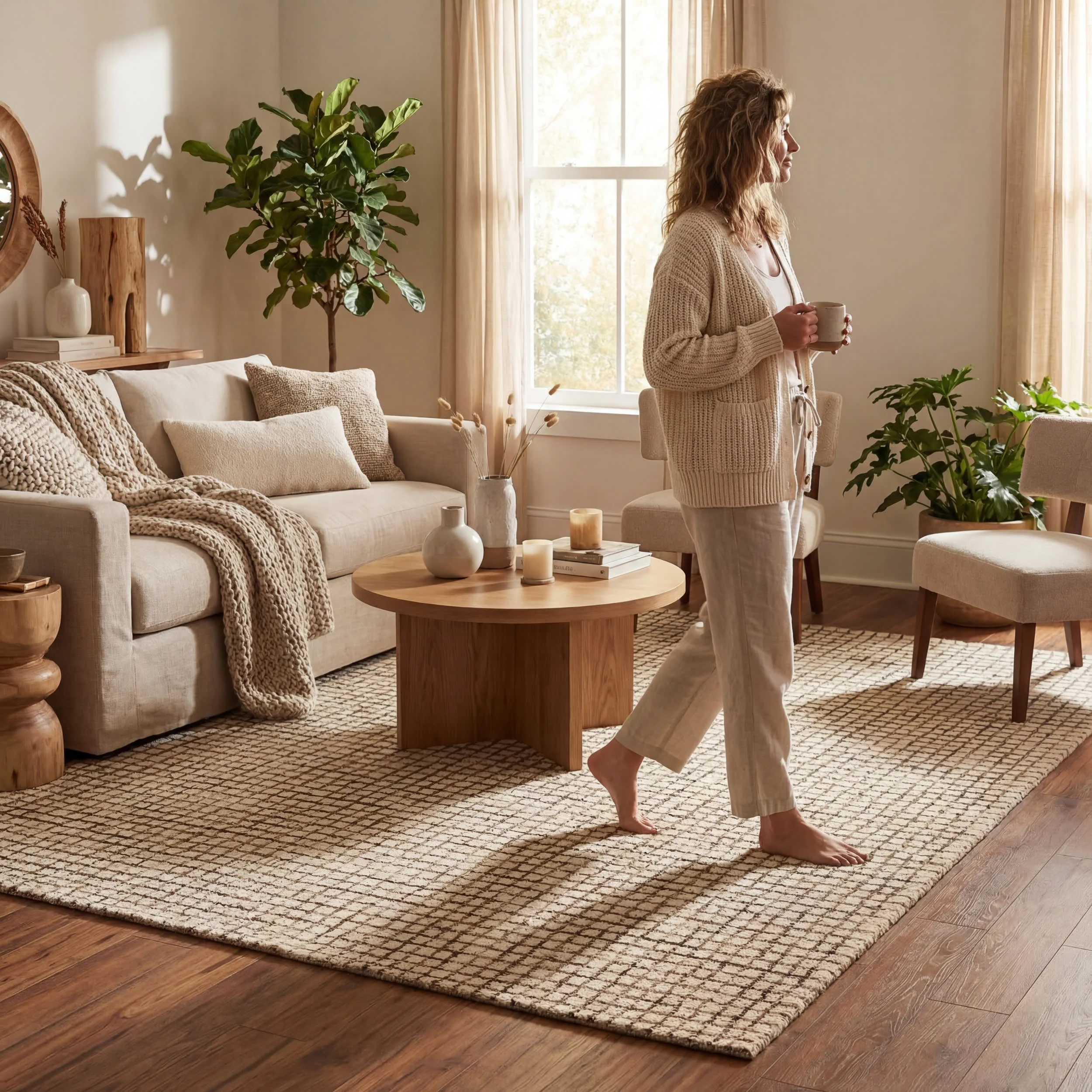 Melrose Checked Rug | Cream - Image 9