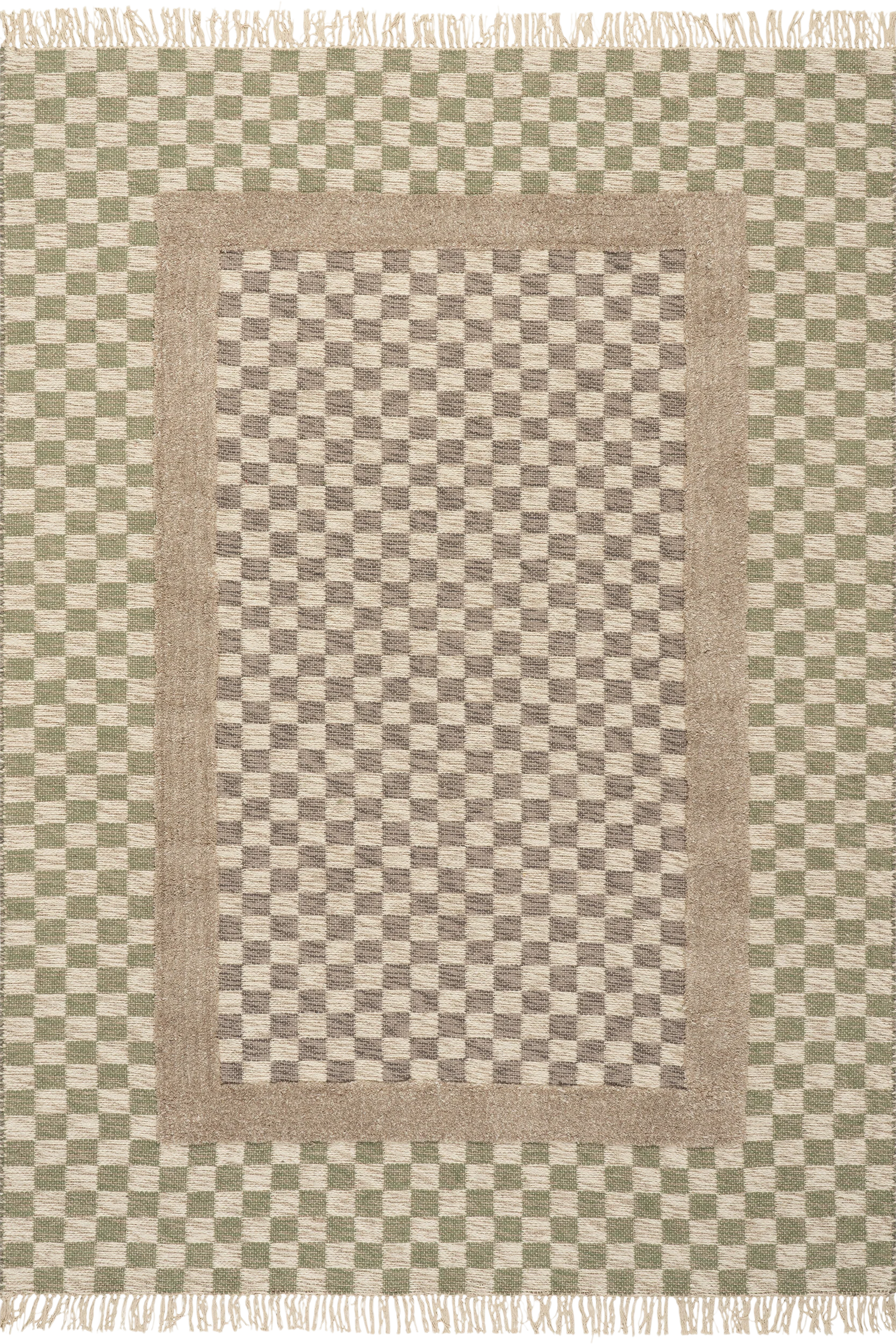 Memphis Modern Checkered Hand Woven Rug | Green/Grey