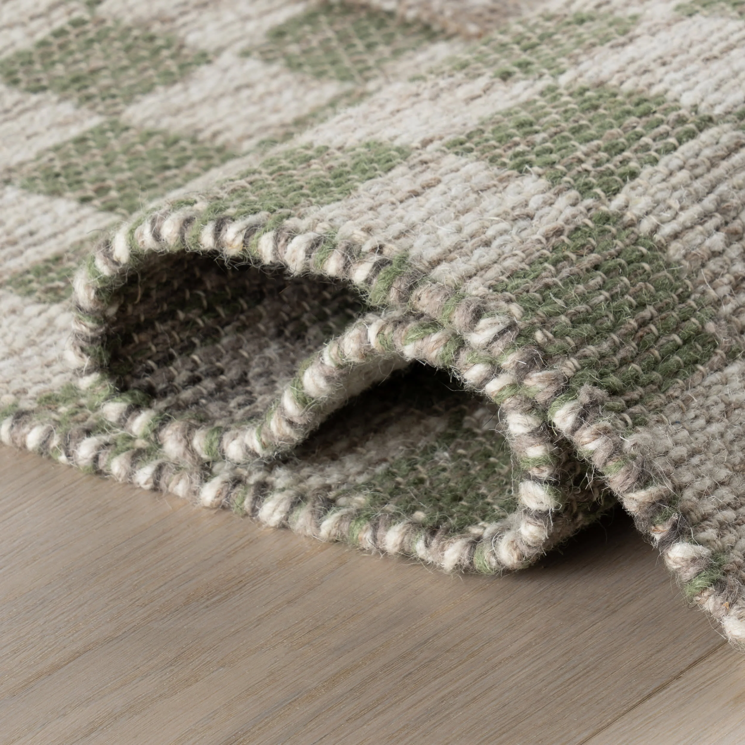 Memphis Modern Checkered Hand Woven Rug | Green/Grey - Image 8