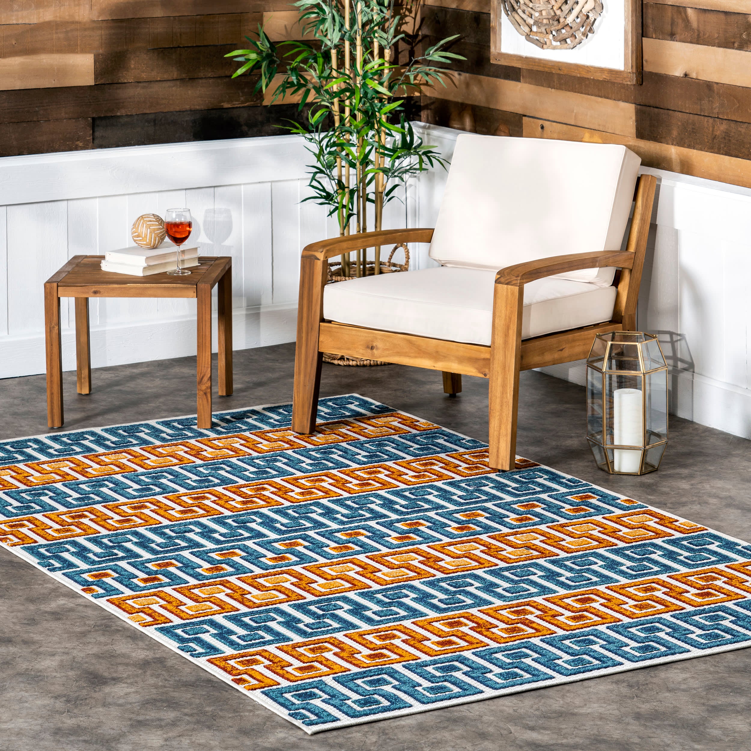 Mercer Banded Indoor/Outdoor Rug | Blue Multicolor - Image 2