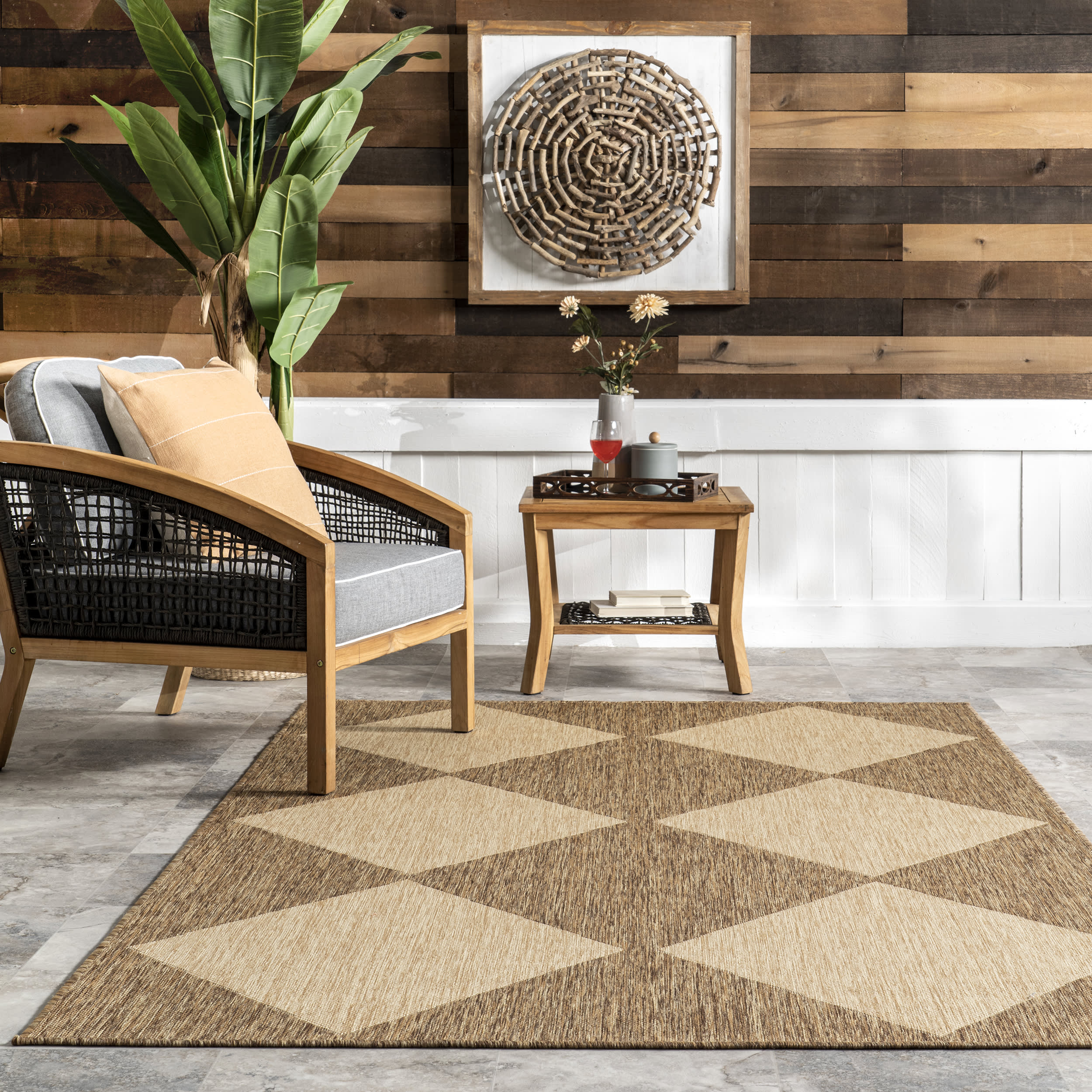 Meyari Indoor/Outdoor Checkered Rug | Brown - Image 4