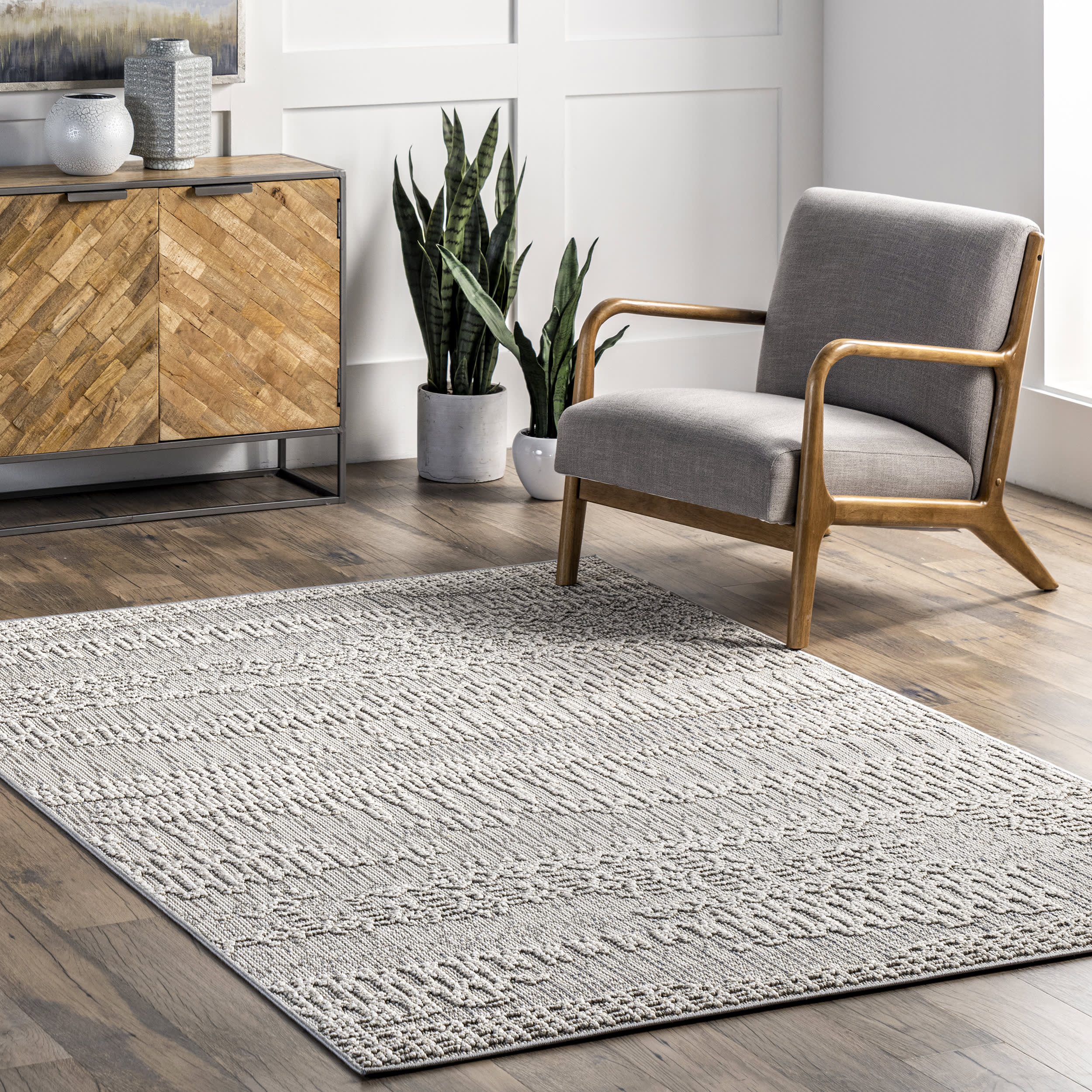 Milan Raised Textured Rug | Light Grey - Image 2