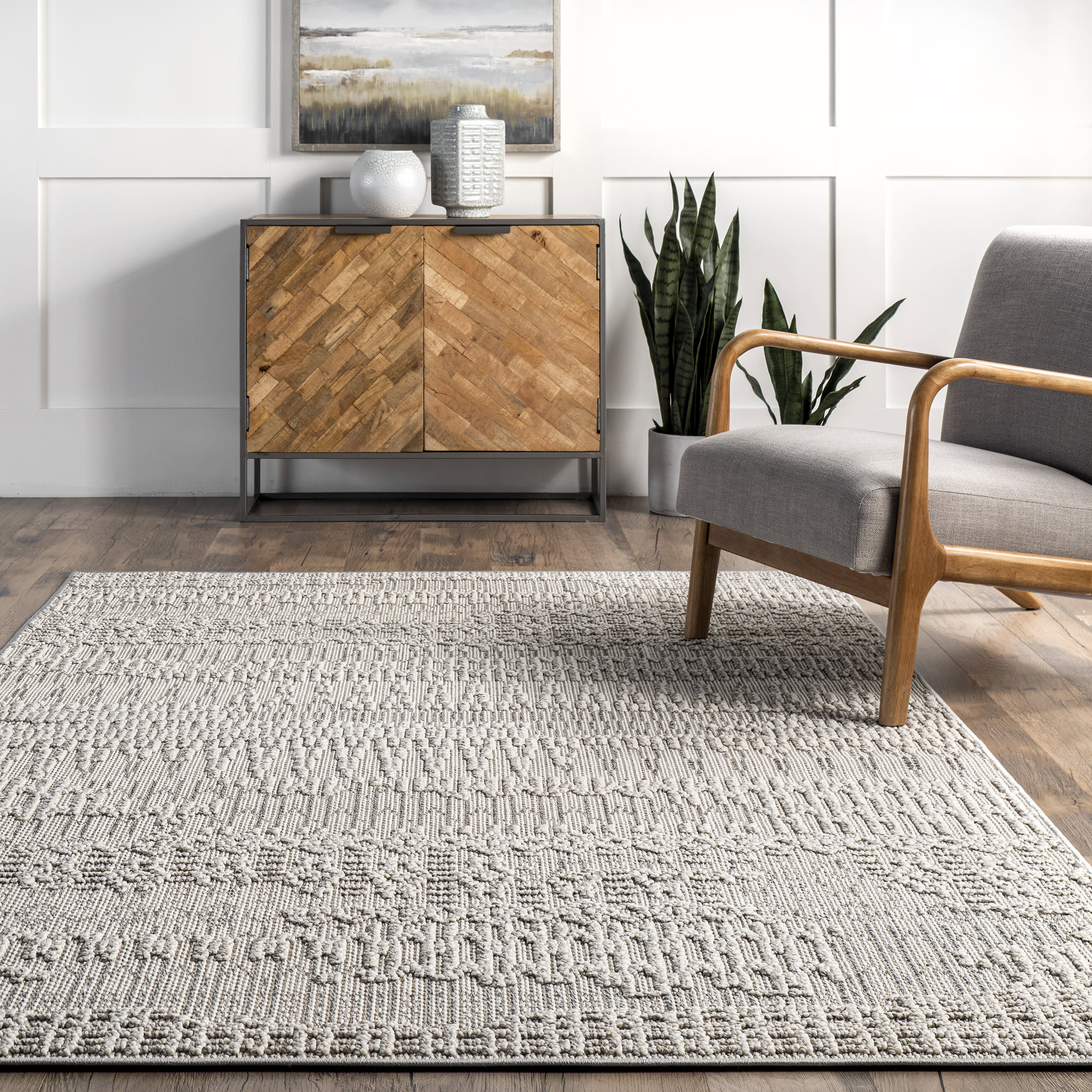 Milan Raised Textured Rug | Light Grey - Image 4