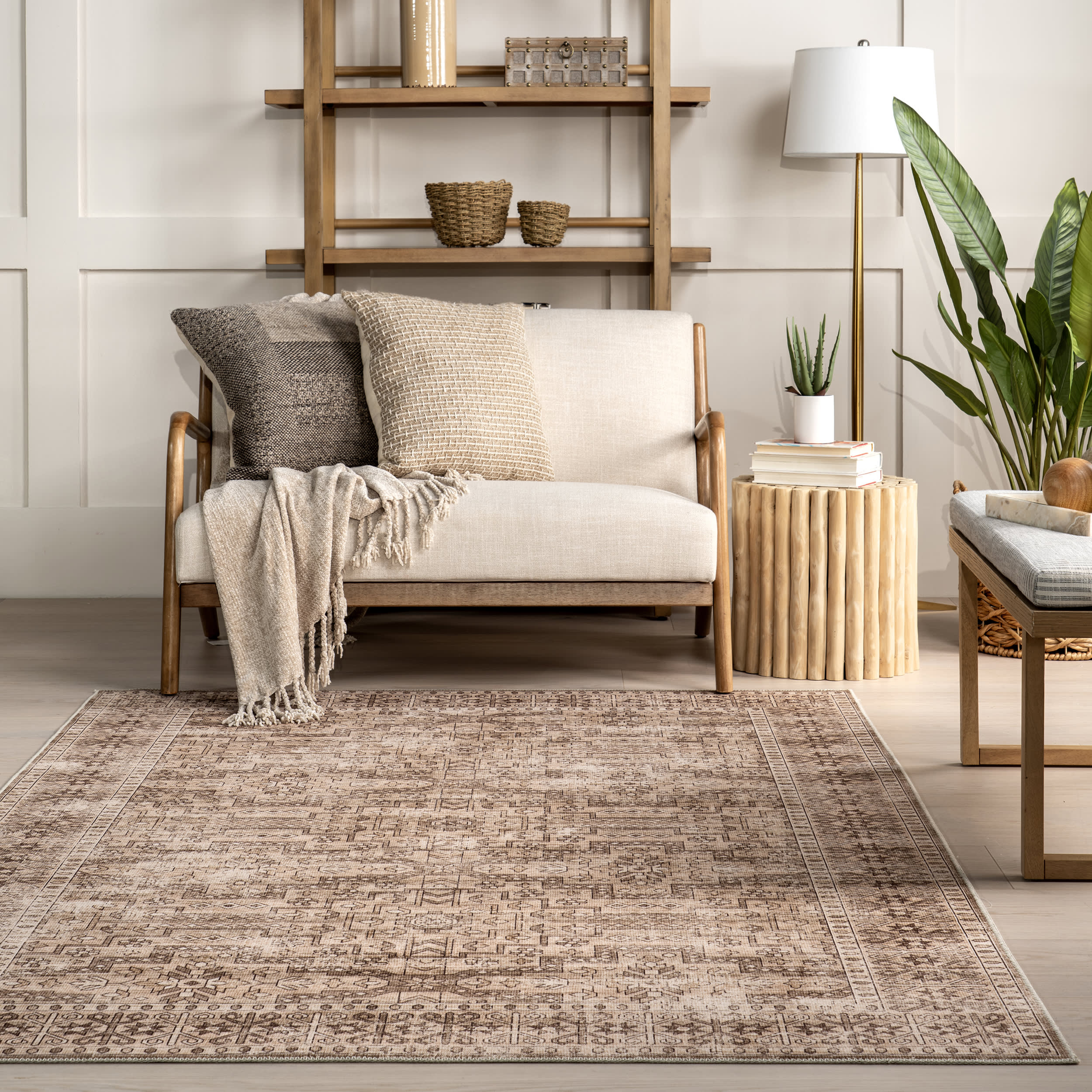 Milani Botanical Spill Proof Washable Rug | Beige - Image 4