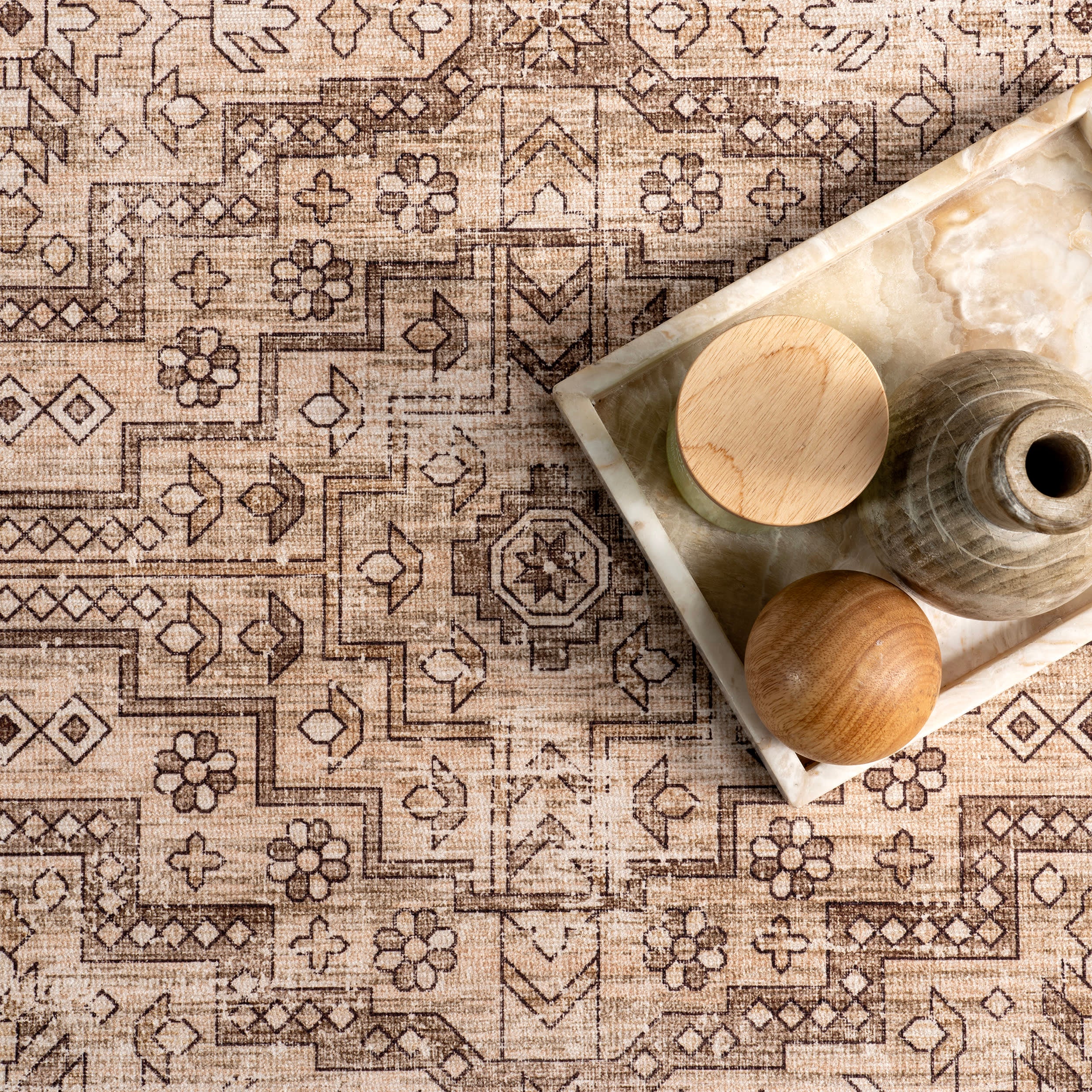 Milani Botanical Spill Proof Washable Rug | Beige - Image 7