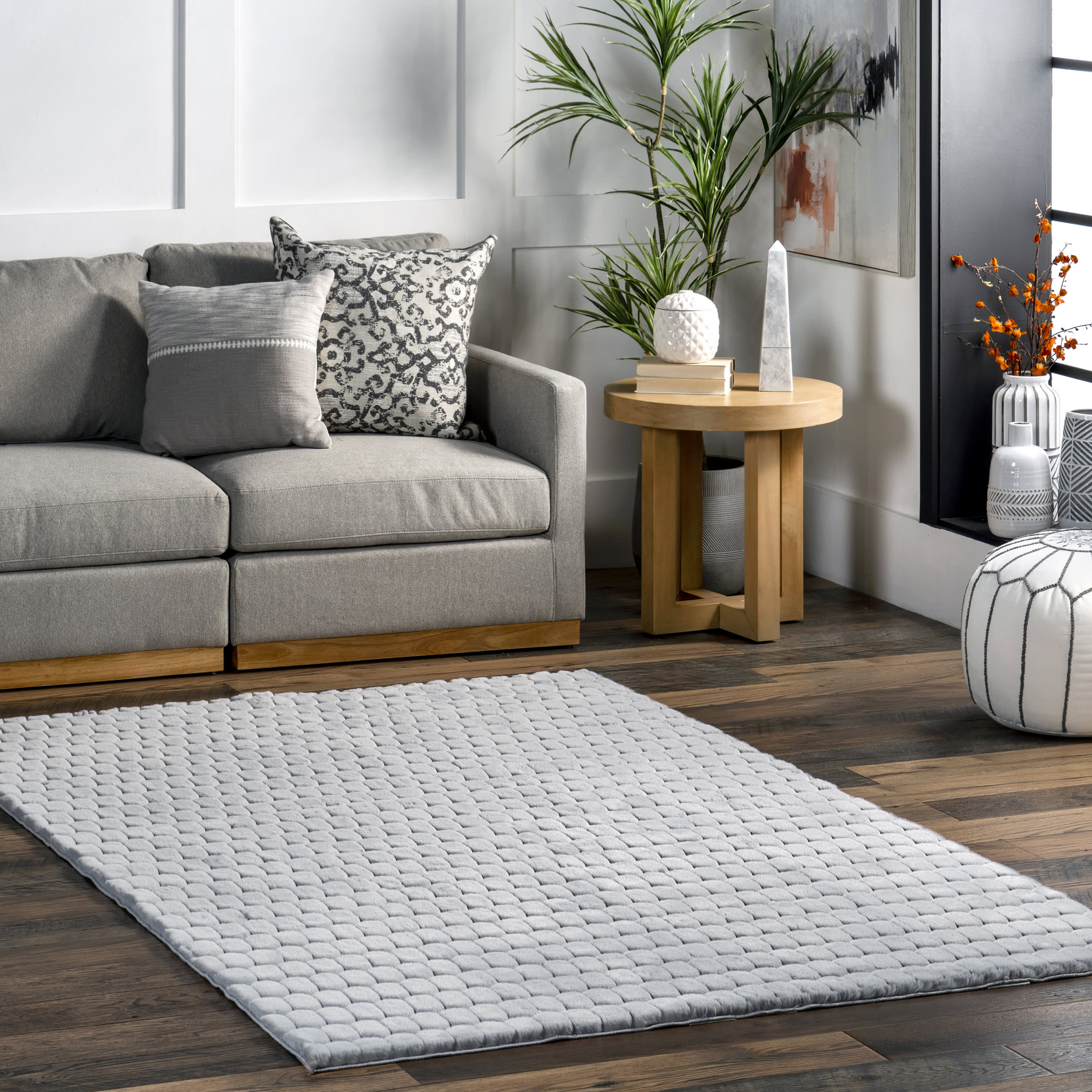 Milazia Honeycomb Plush Cloud Washable Rug | Silver - Image 2