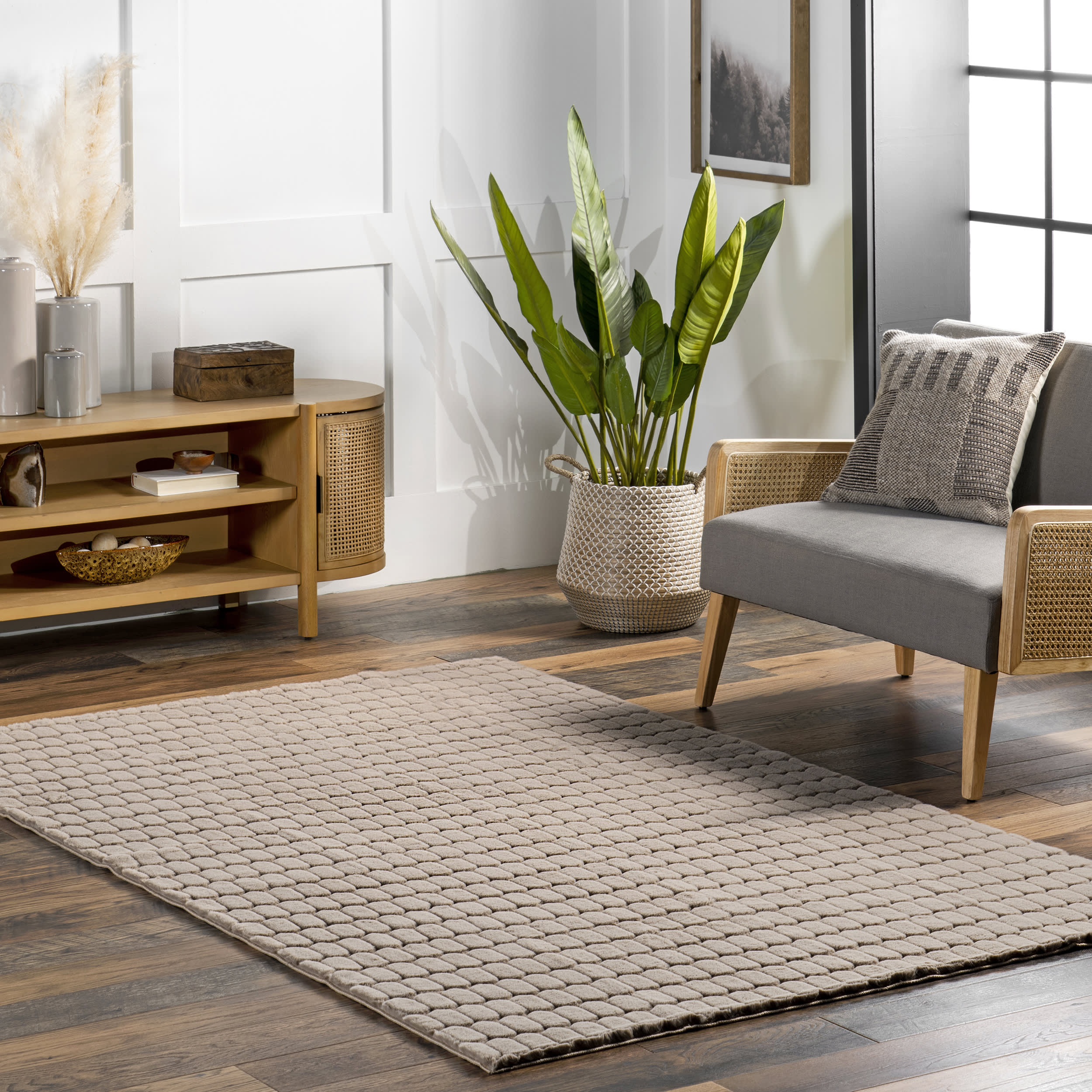 Milazia Honeycomb Plush Cloud Washable Rug | Taupe - Image 2