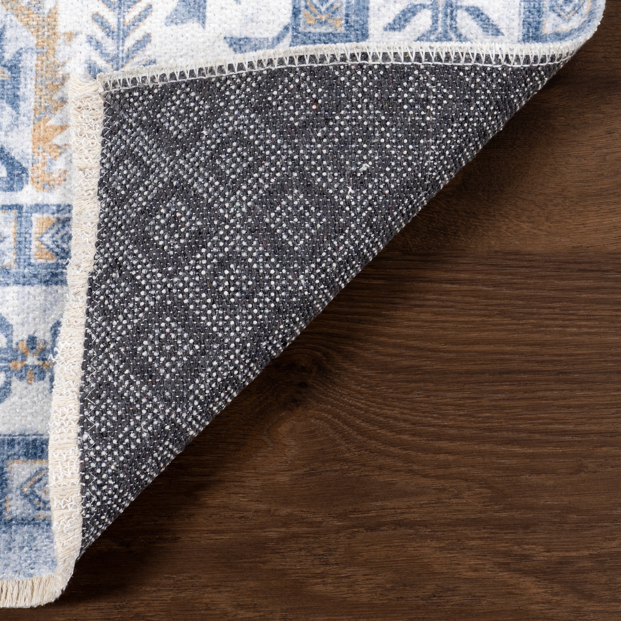Mildred Fringed Vintage Medallion Washable Rug | Light Blue - Image 7