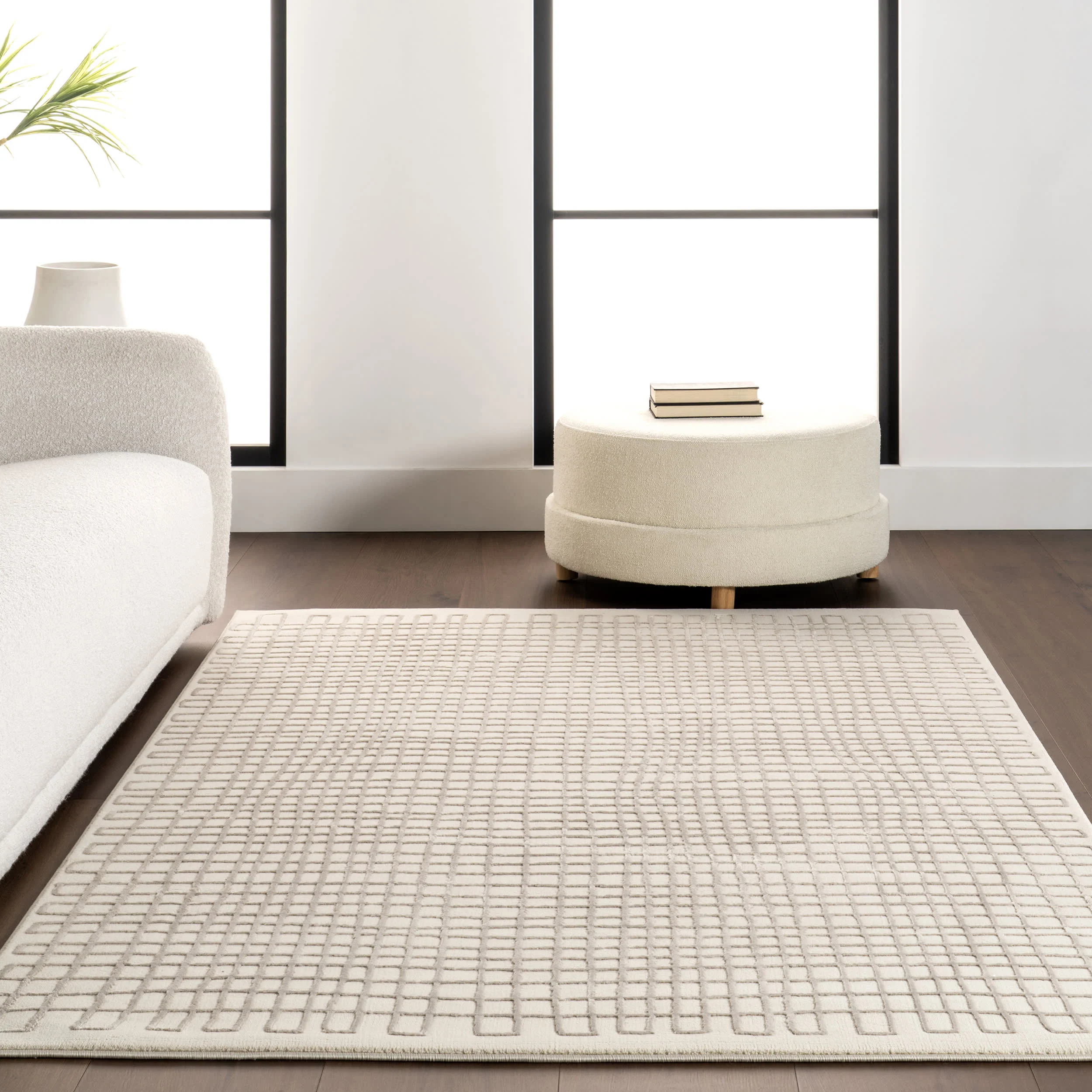 Millburn Plush Textured Washable Rug | Cream/Grey - Image 4