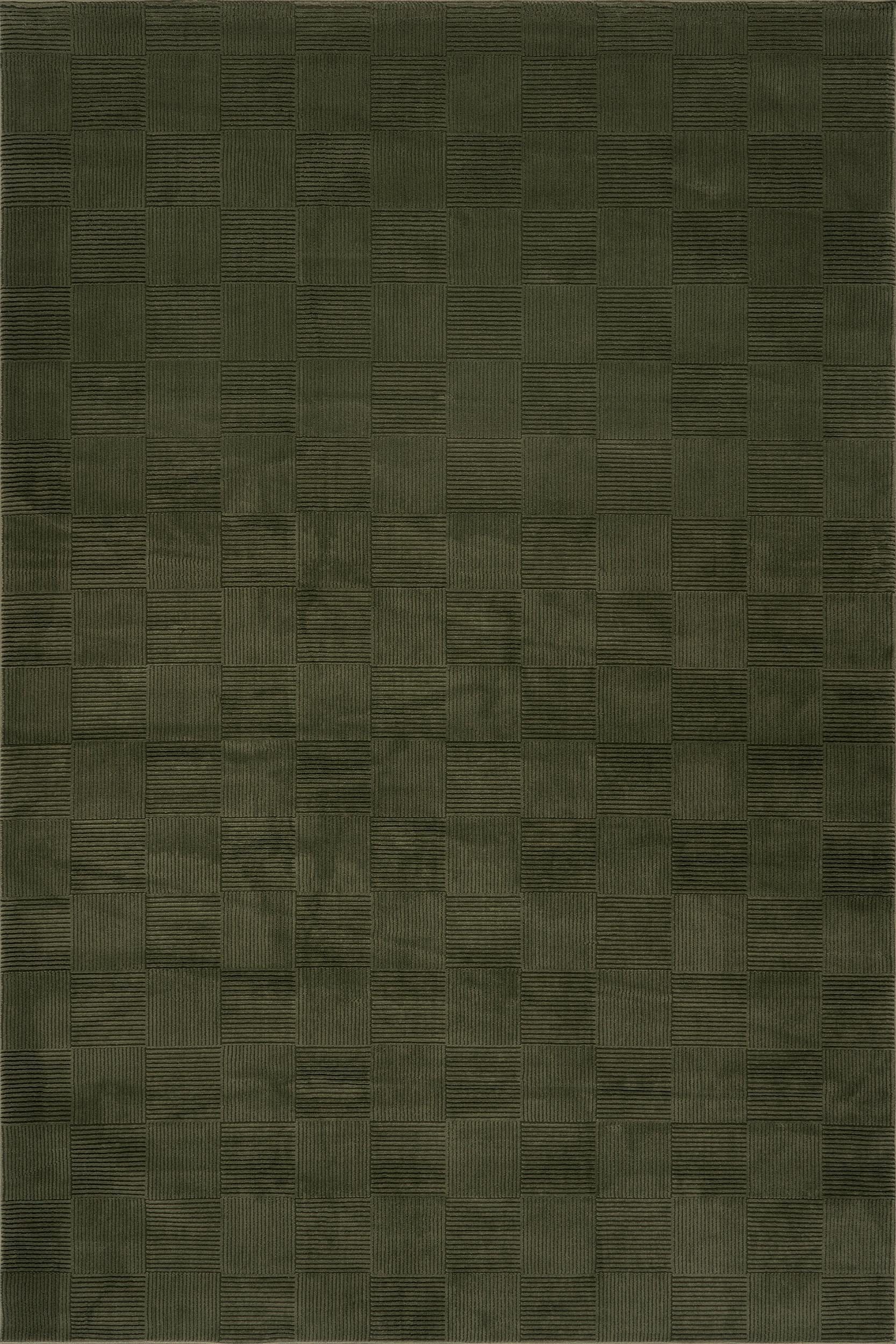 Minra Ribbed Checkered Plush Textured Washable Rug | Green