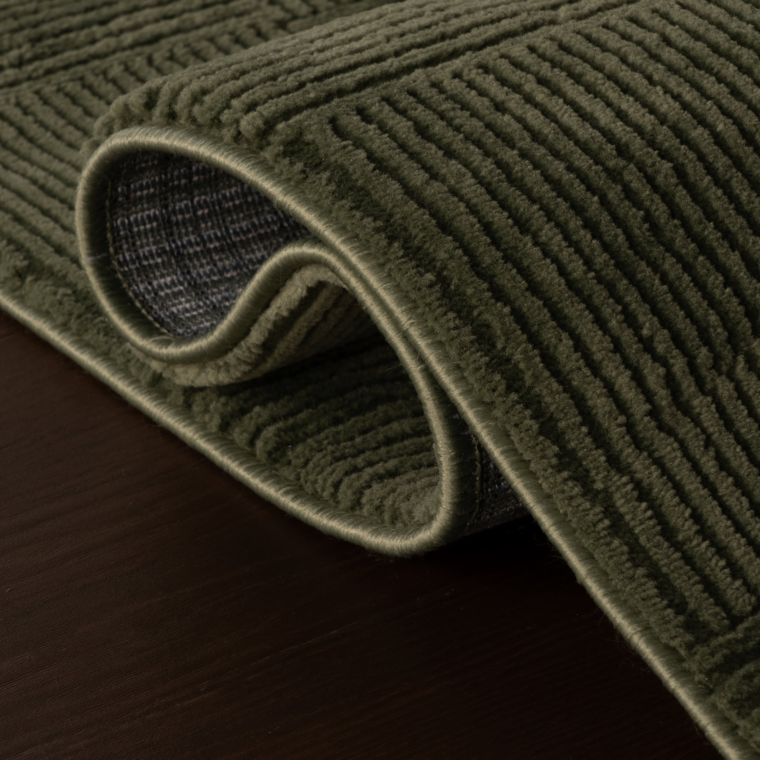 Minra Ribbed Checkered Plush Textured Washable Rug | Green - Image 10