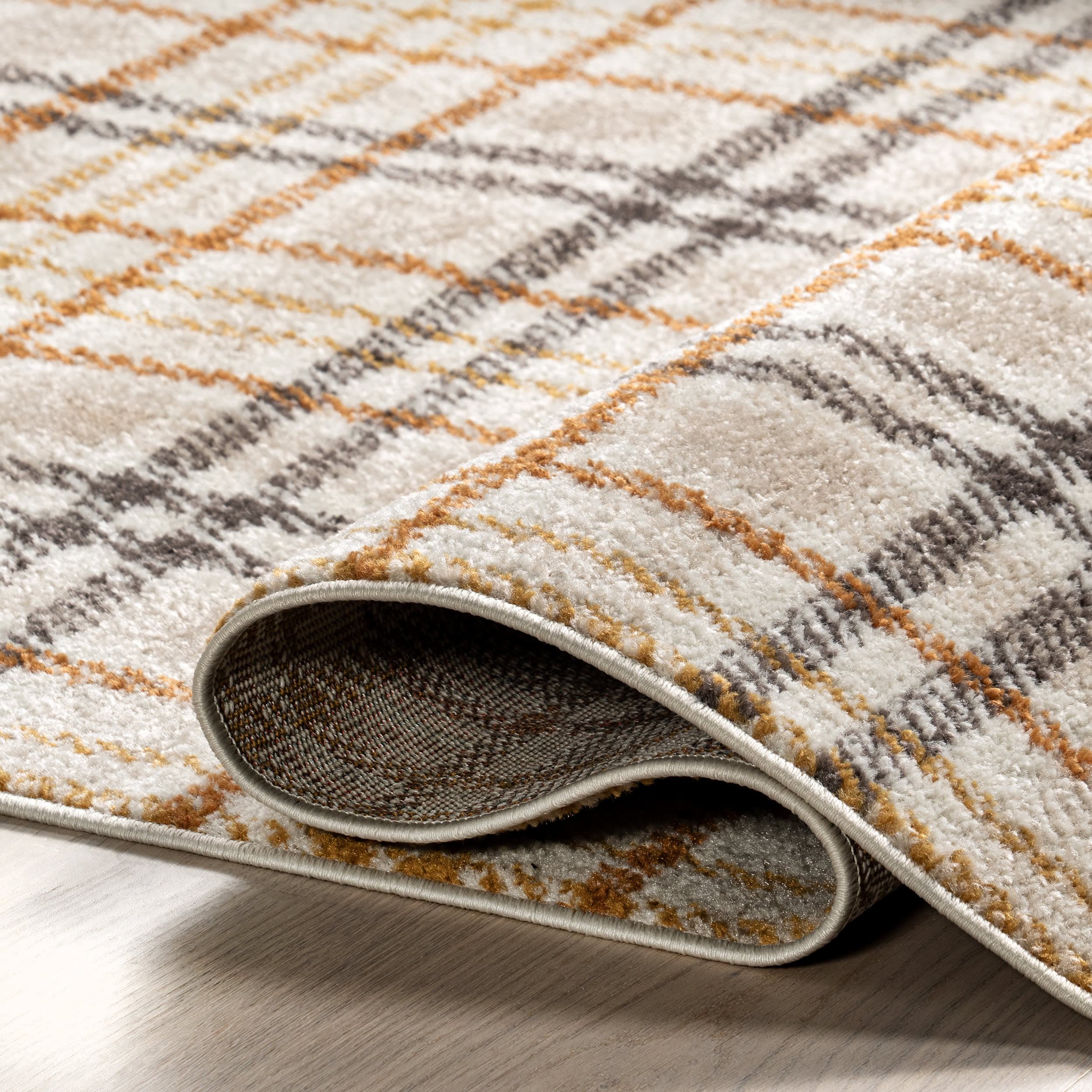 Mirielle Plaid Rug | Orange And Grey - Image 8