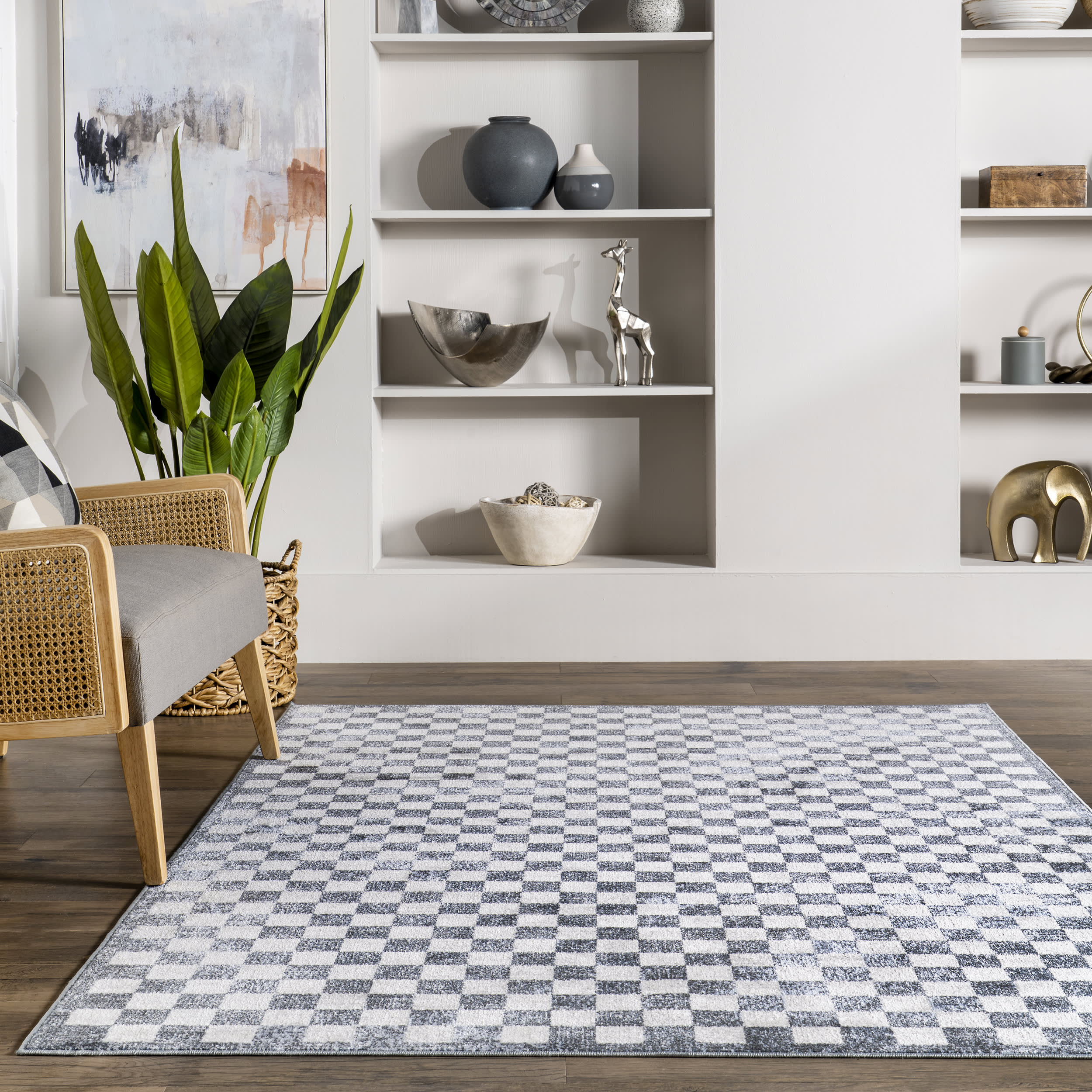 Mitzy Washable Checkered Rug | Slate Blue - Image 4