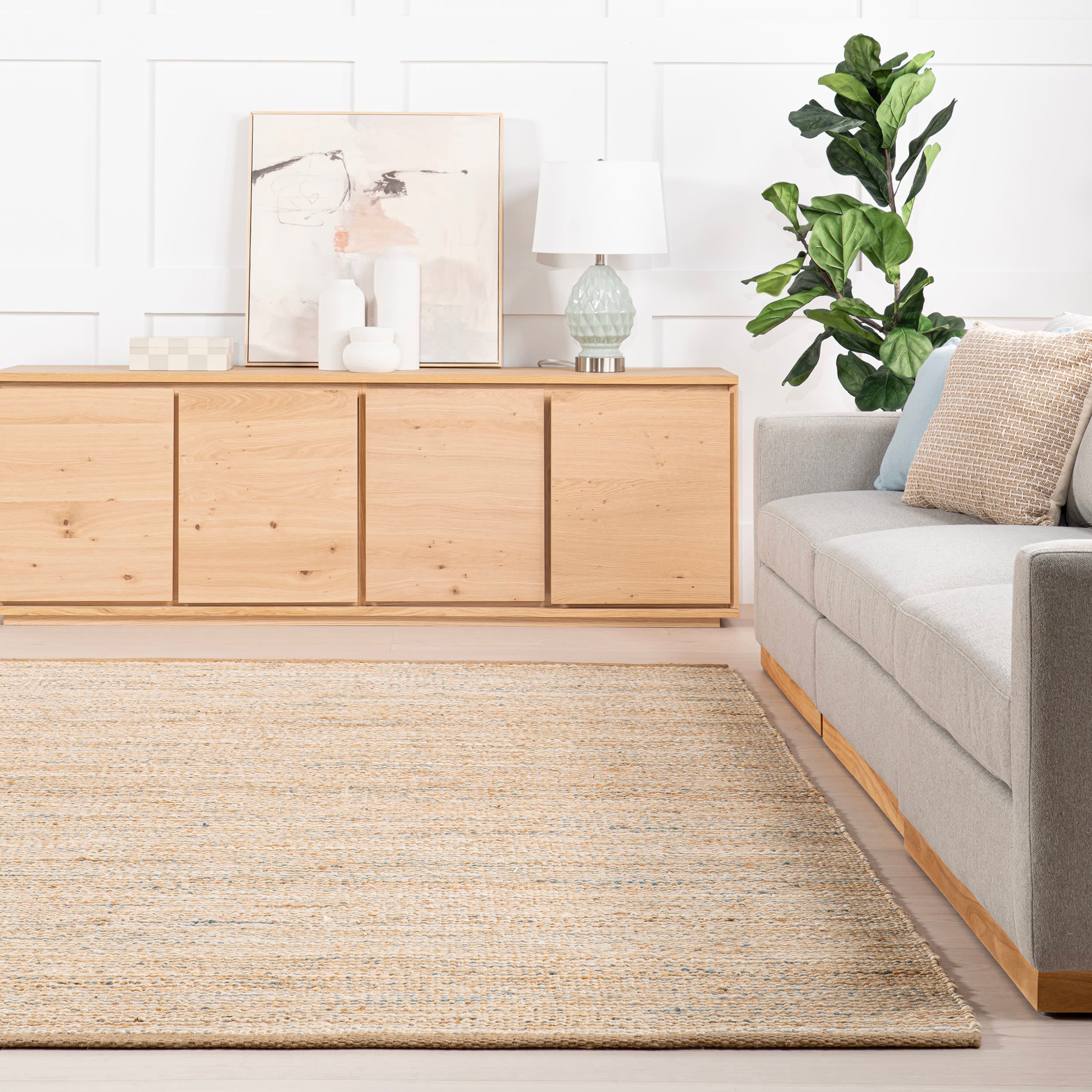 Mixed Stripe Handwoven Jute Rug | Blue - Image 4