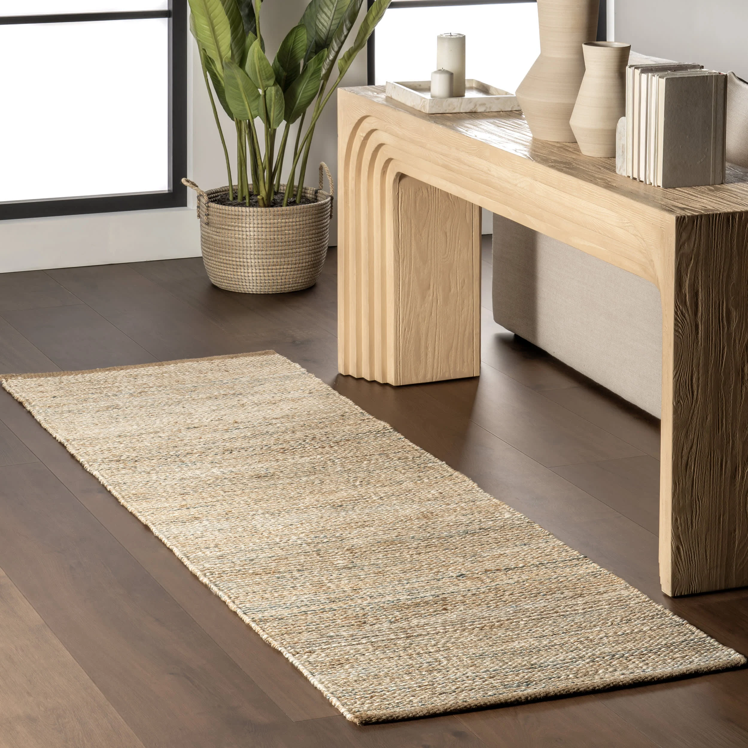 Mixed Stripe Handwoven Jute Rug | Blue - Image 2