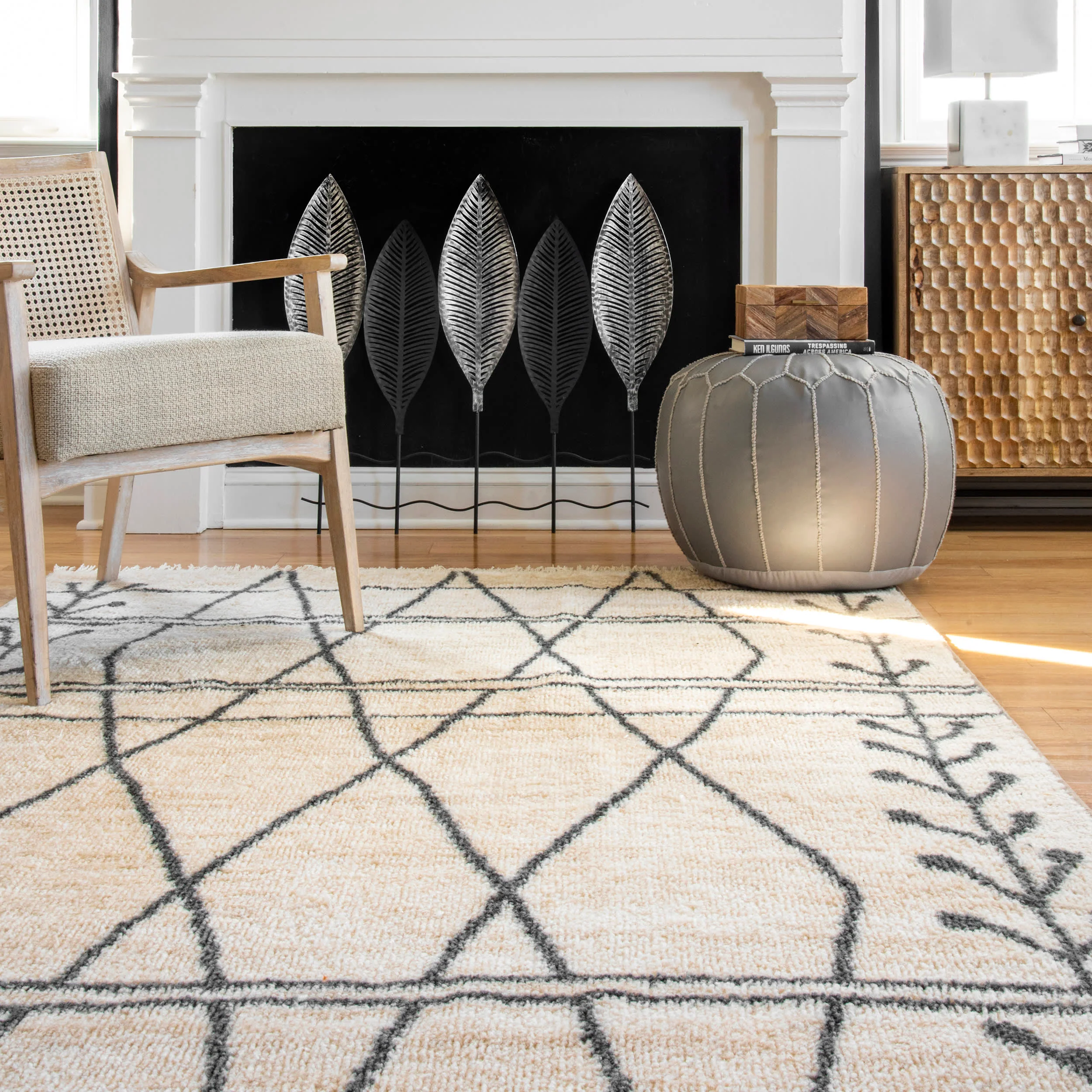 Modern Hex Non-Slip Backing Rug | Beige - Image 4