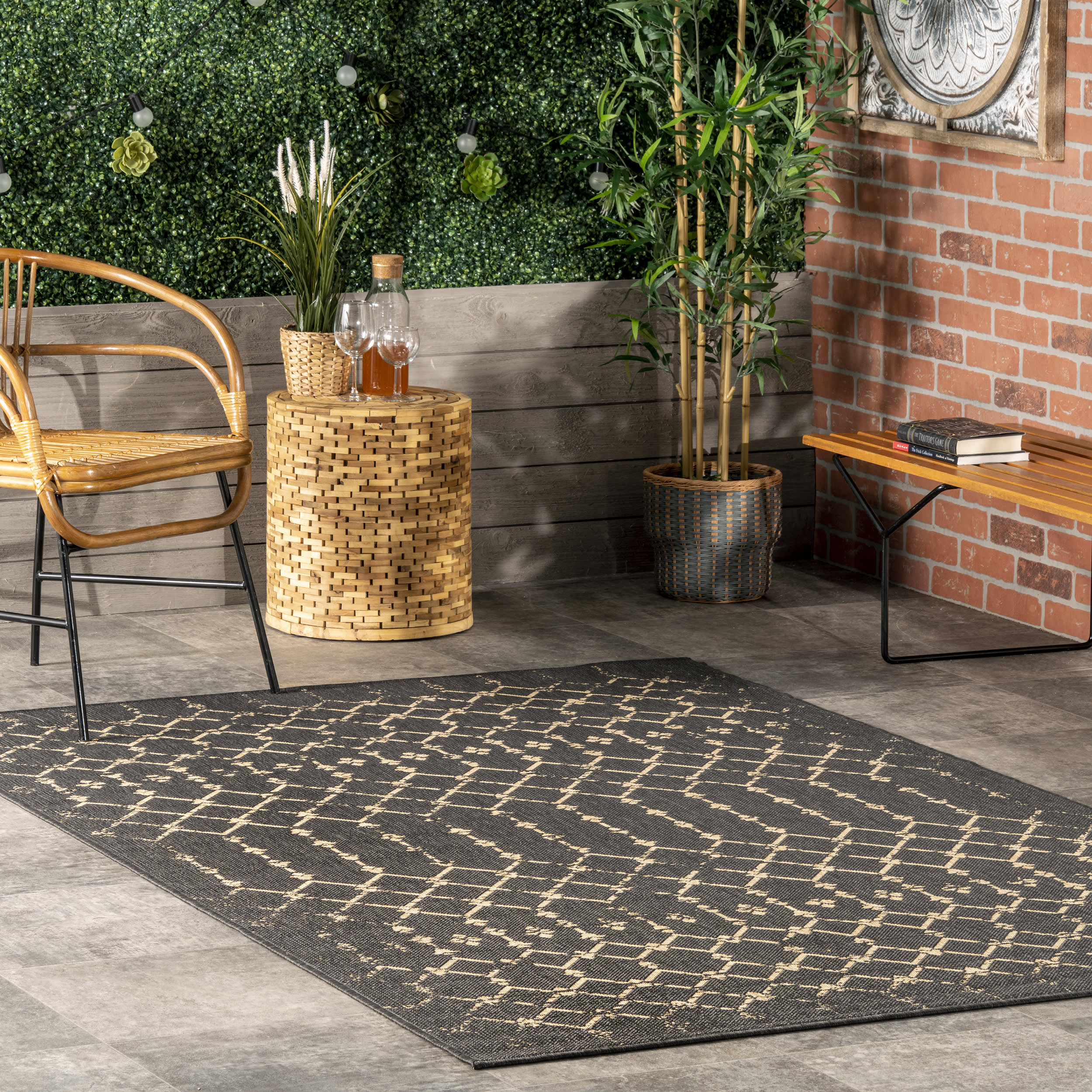 Modern Trellis Indoor/Outdoor Rug | Charcoal - Image 2