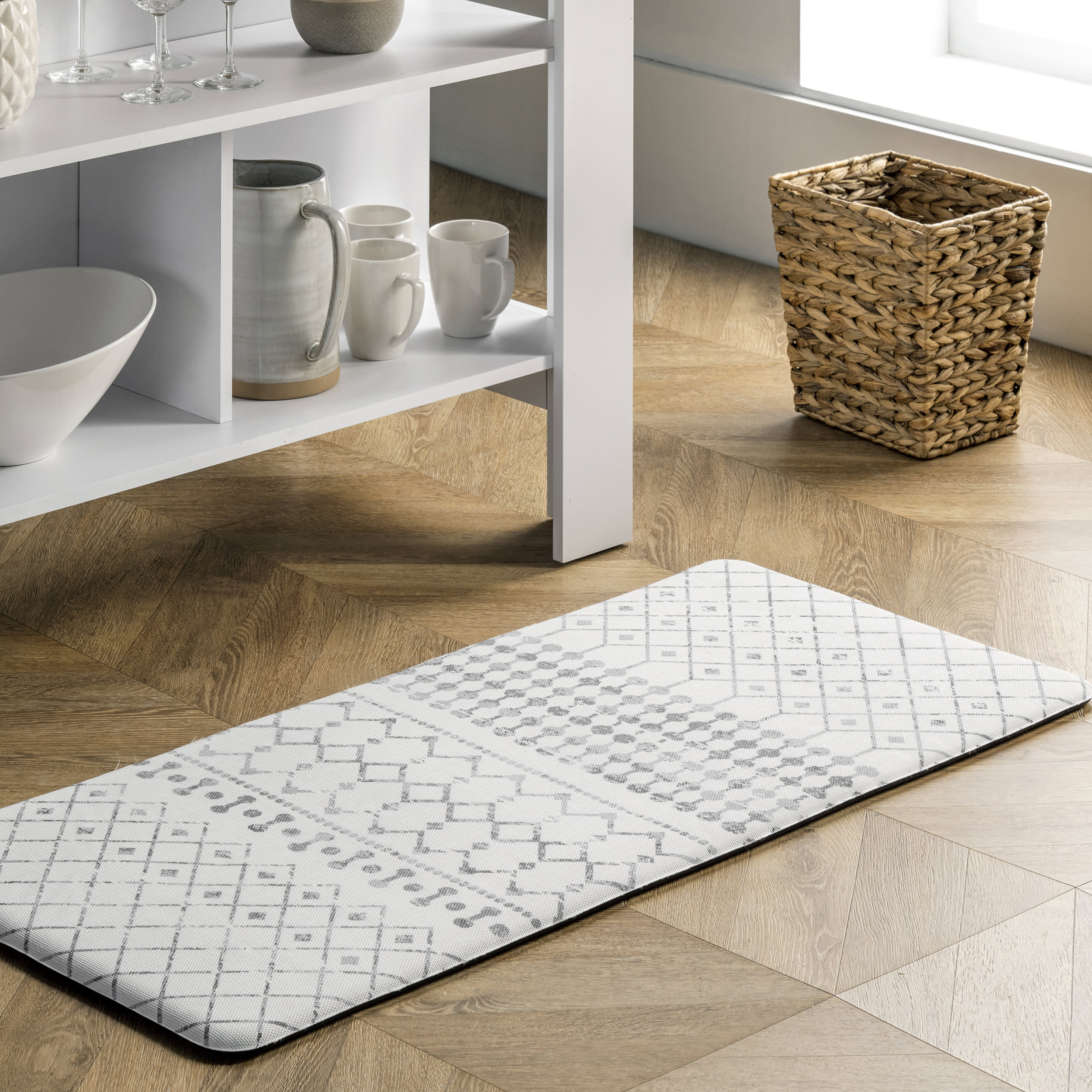 Modern Trellis Printed Anti-Fatigue Mat | Light Grey - Image 2