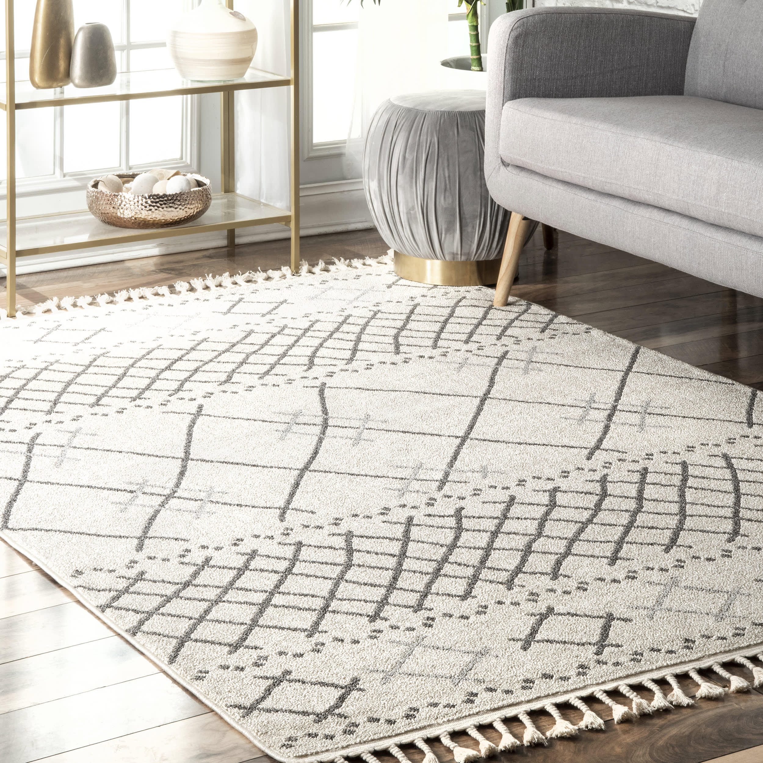 Modern Trellis Tassel Rug | Beige - Image 2
