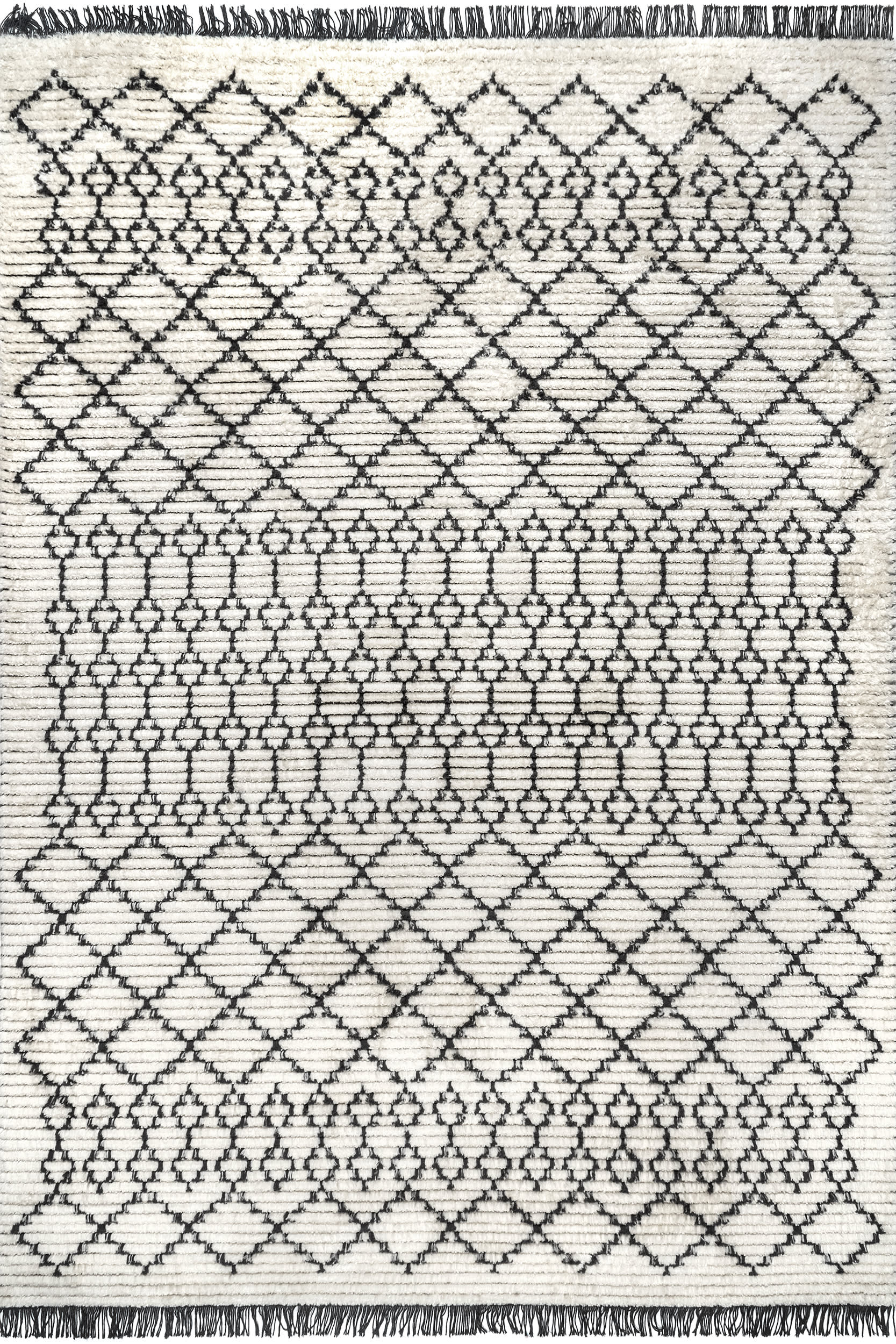 Modern Trellis Tasseled Rug | Beige