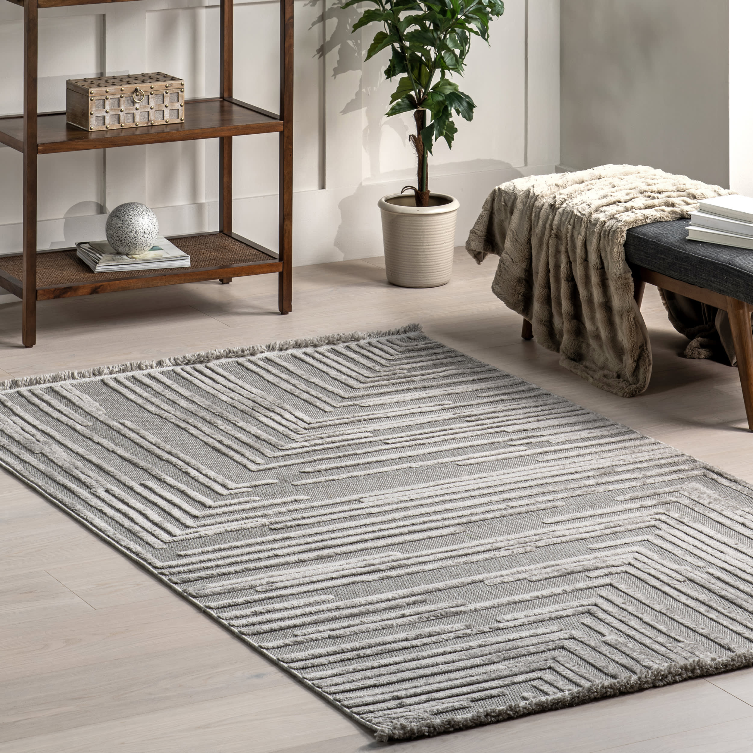 Monique Abstract Line Rug | Grey - Image 2
