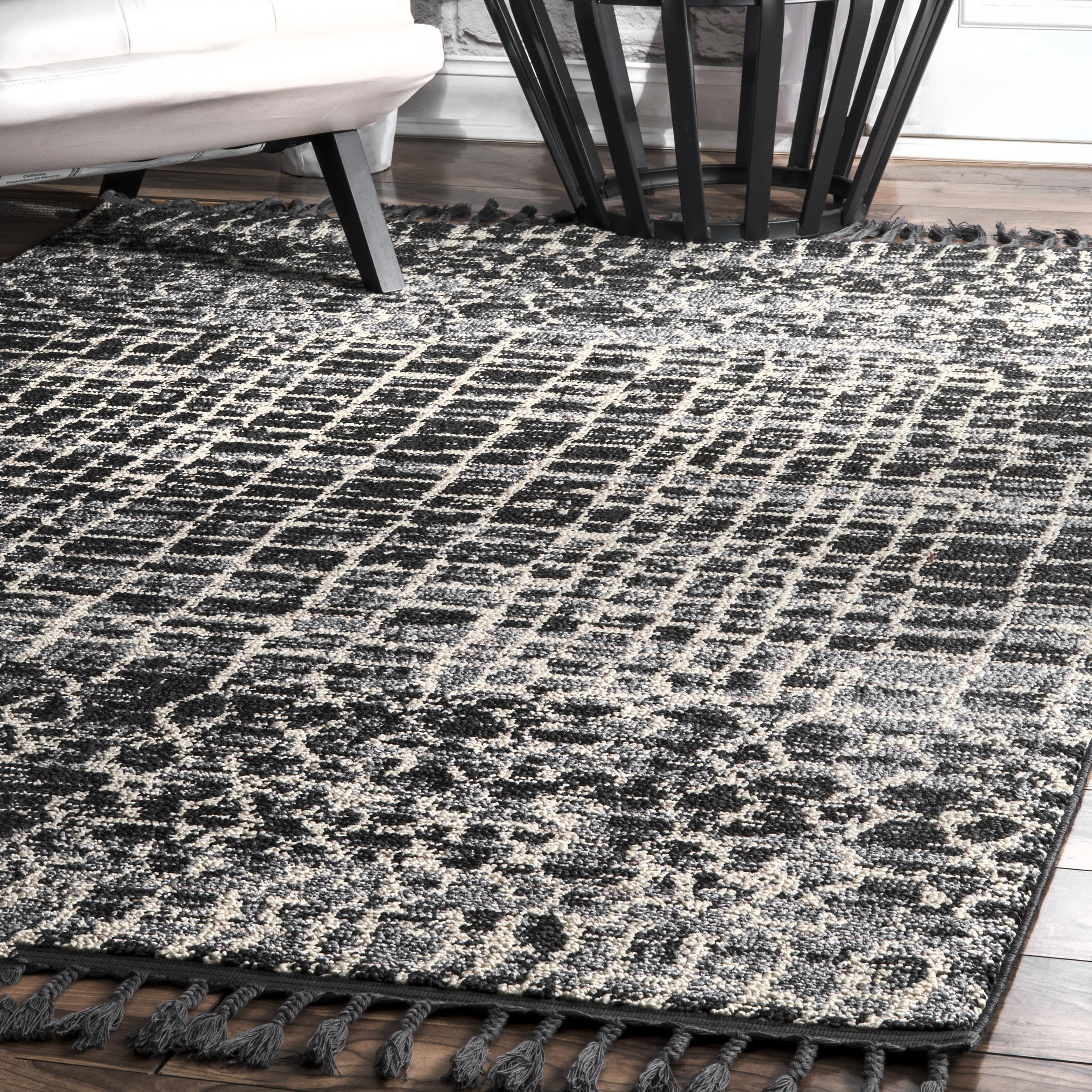 Moroccan Ashler Tassel Rug | Grey - Image 2