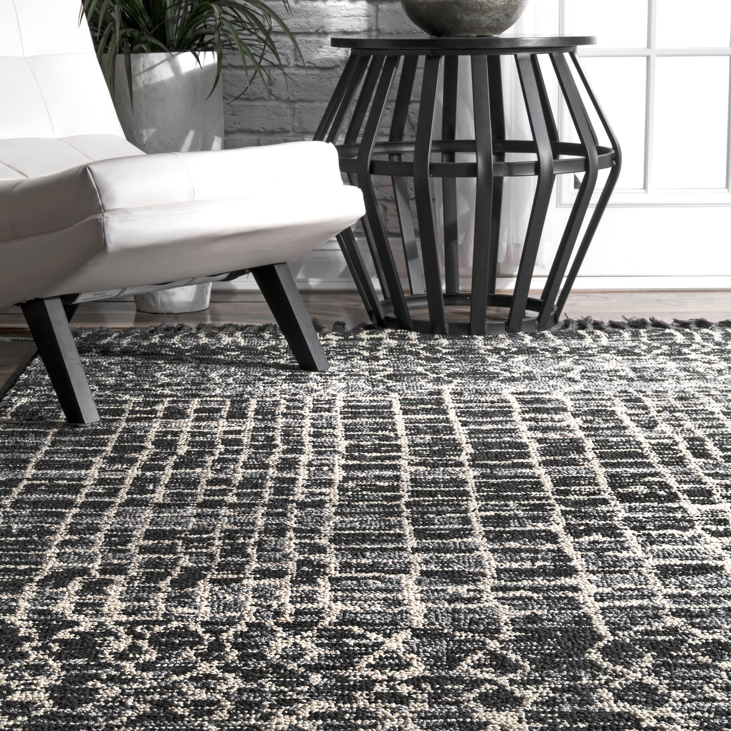 Moroccan Ashler Tassel Rug | Grey - Image 4