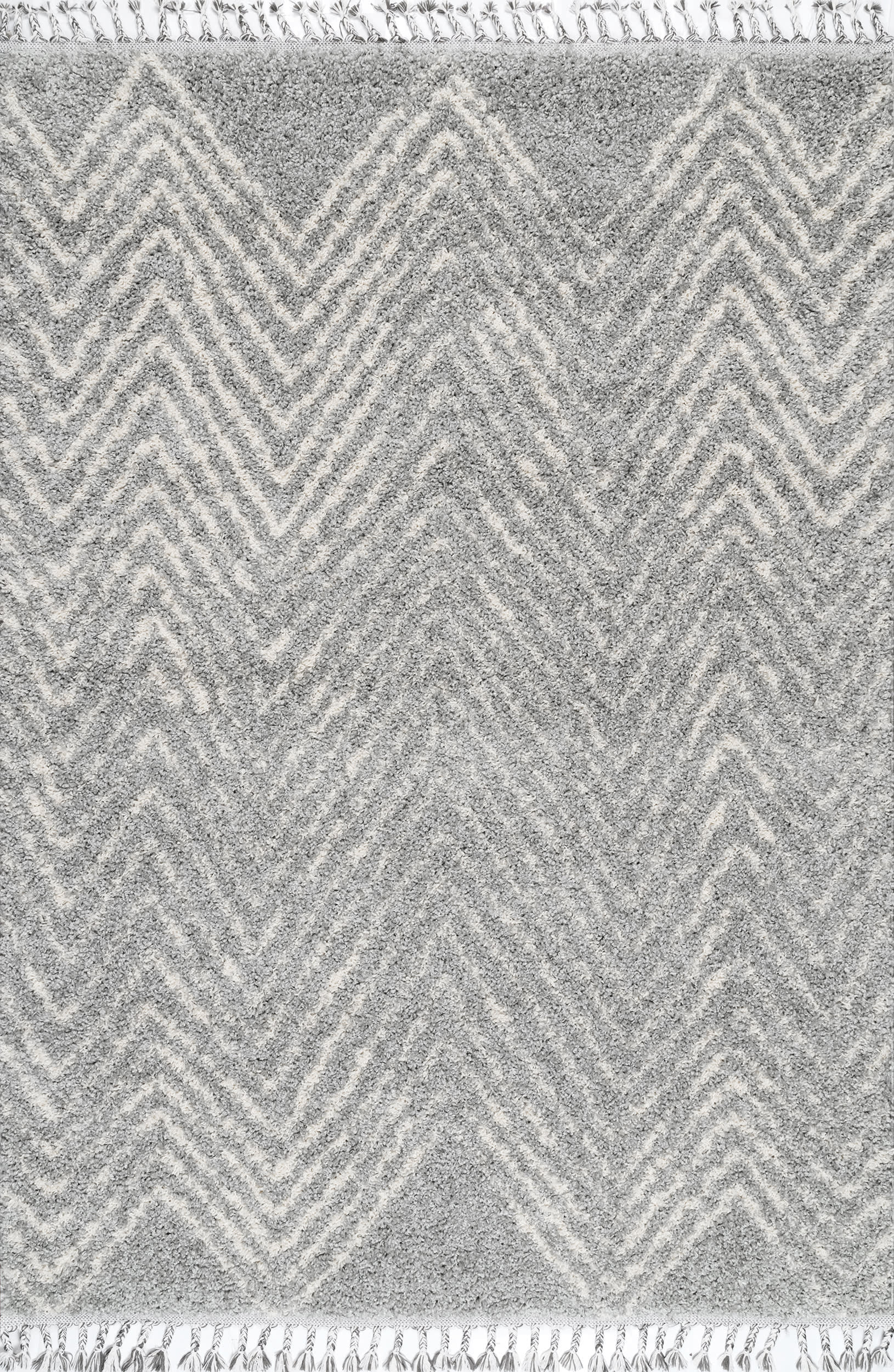 Moroccan Chevron Tassel Rug | Grey
