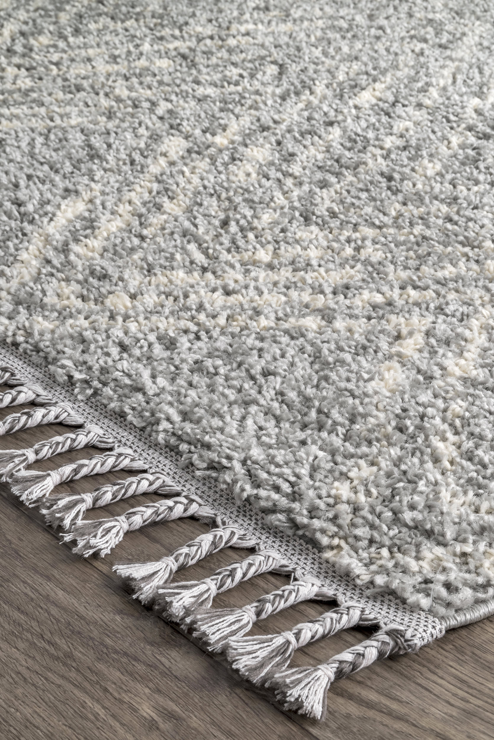 Moroccan Chevron Tassel Rug | Grey - Image 5