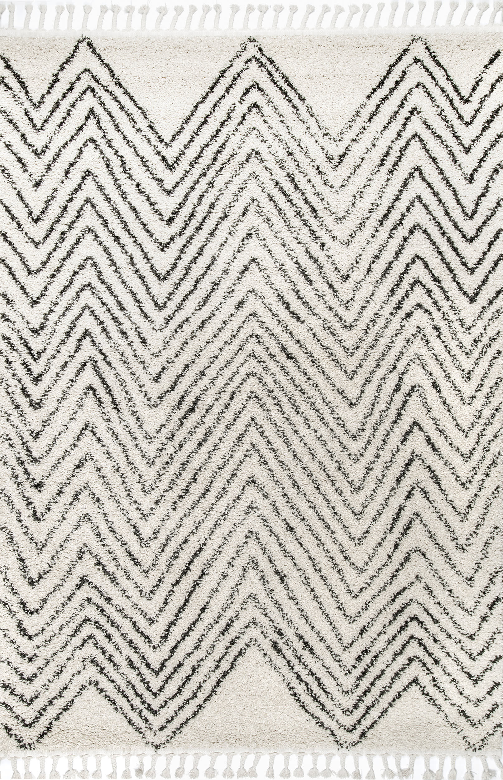 Moroccan Chevron Tassel Rug | Off White