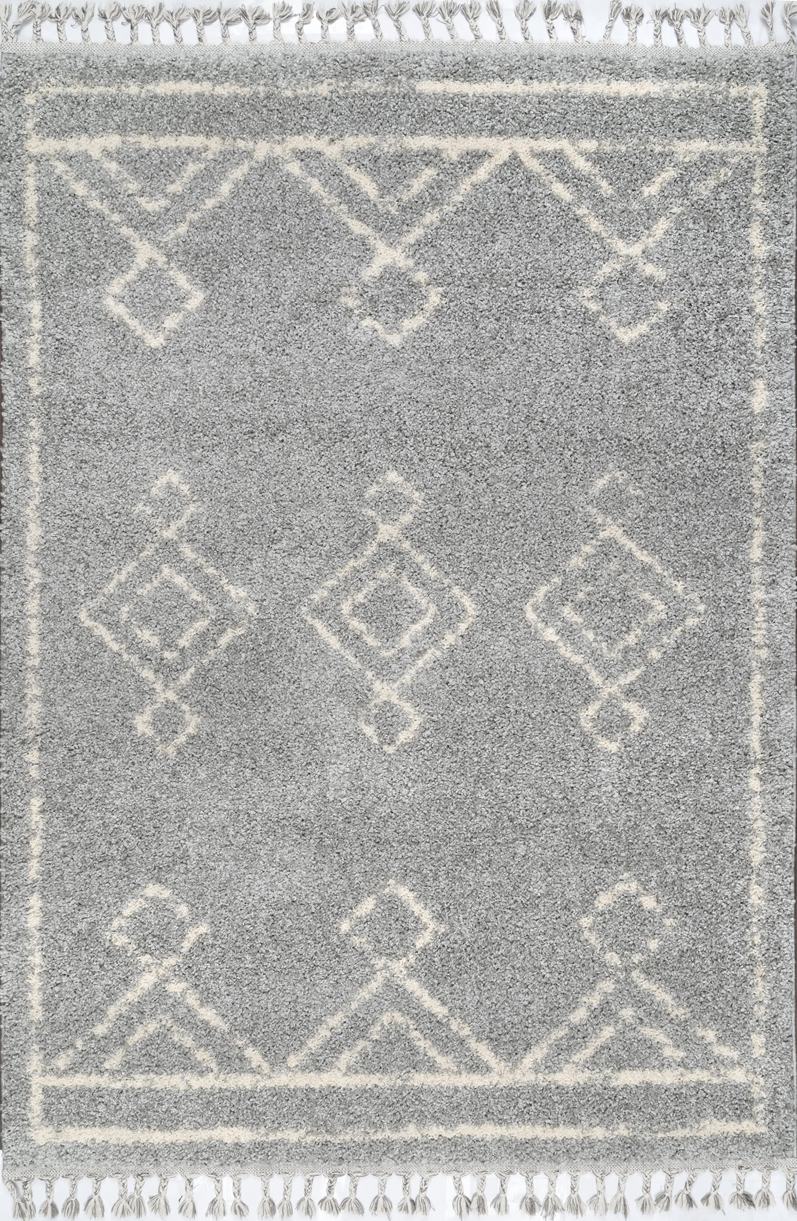 Moroccan Diamond Drop Tassel Rug | Grey