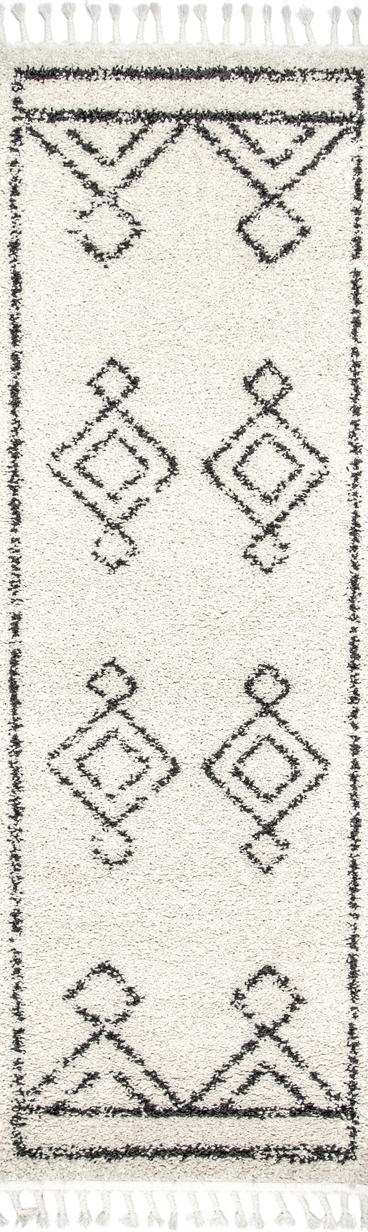 Moroccan Diamond Drop Tassel Rug | Off White