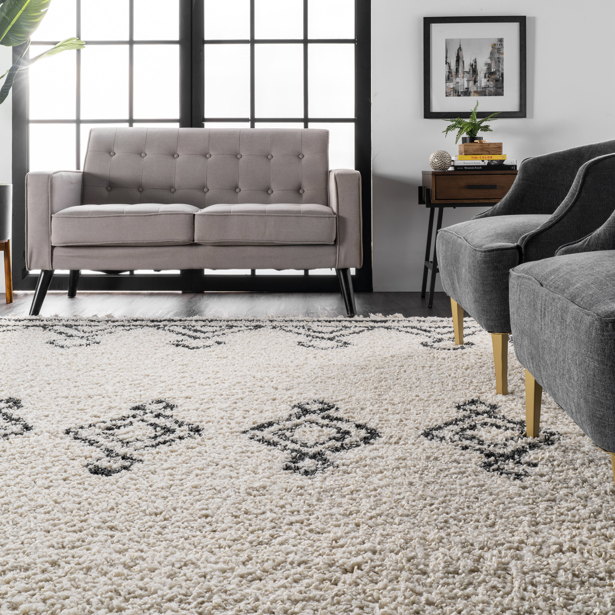 Moroccan Diamond Drop Tassel Rug | Off White - Image 4