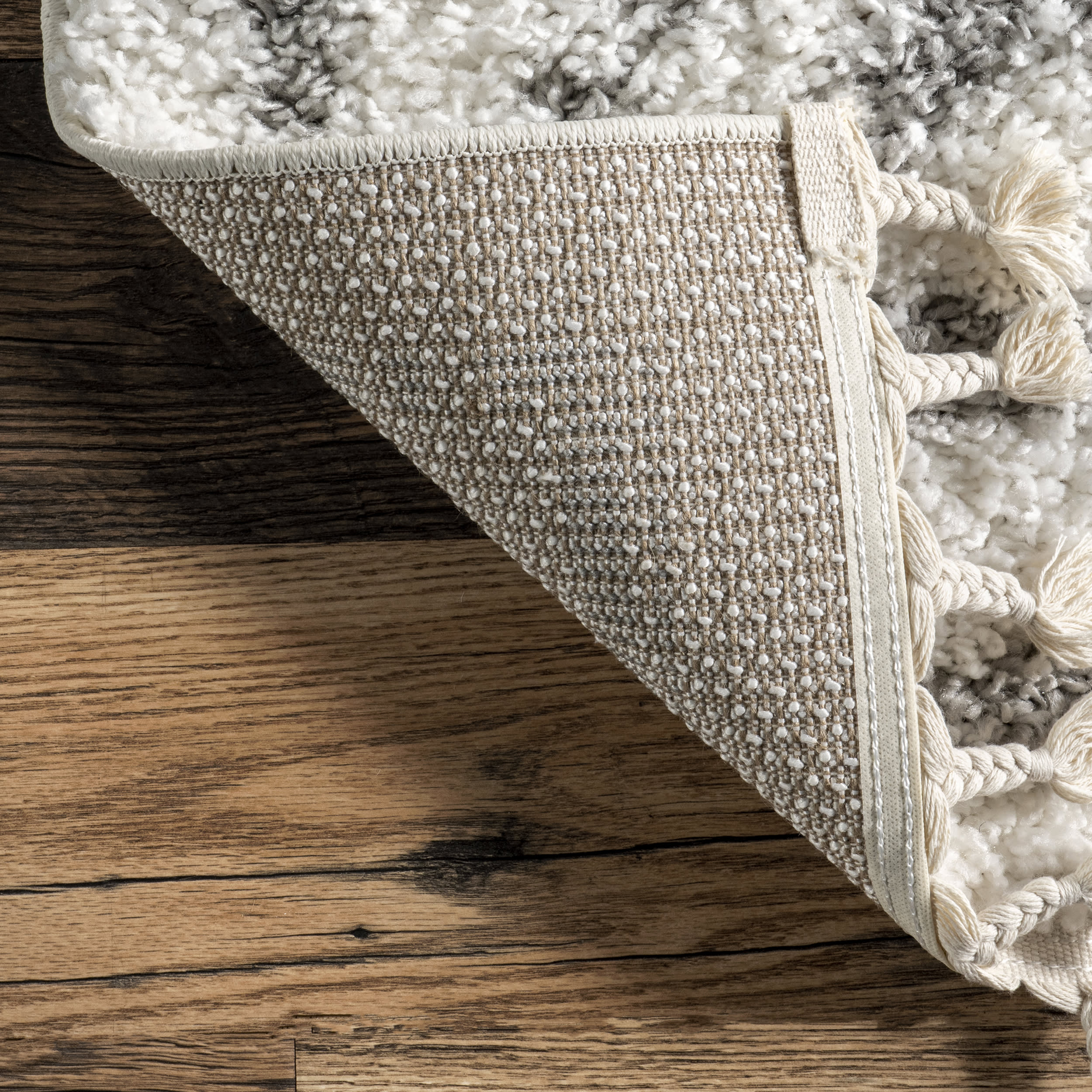 Moroccan Diamond Drop Tassel Rug | White - Image 6