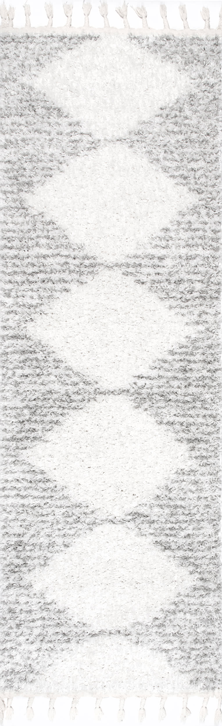 Moroccan Diamond Pinstripes Tassel Rug | White